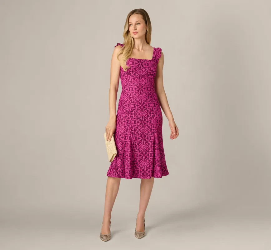 Floral Geometric Lace Midi Dress In Berry Multi made by Adrianna Papell