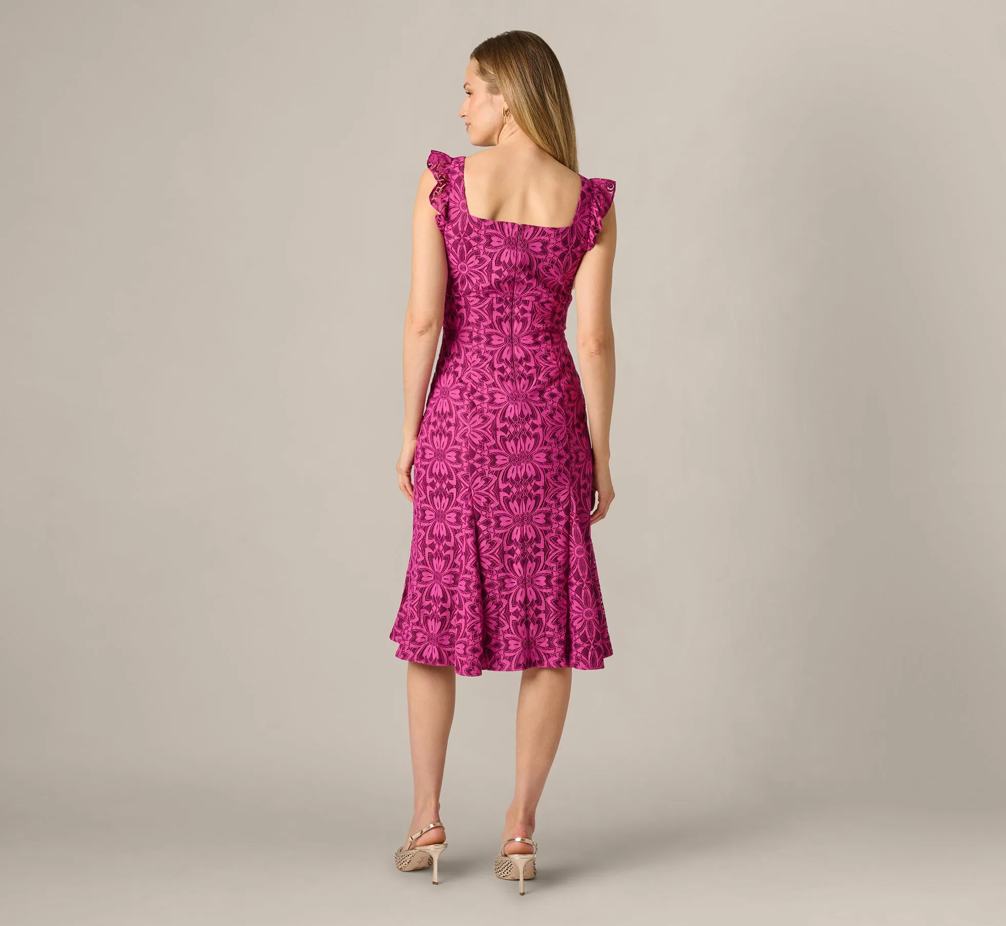 Floral Geometric Lace Midi Dress In Berry Multi sold by Adrianna Papell product image thumbnail 5