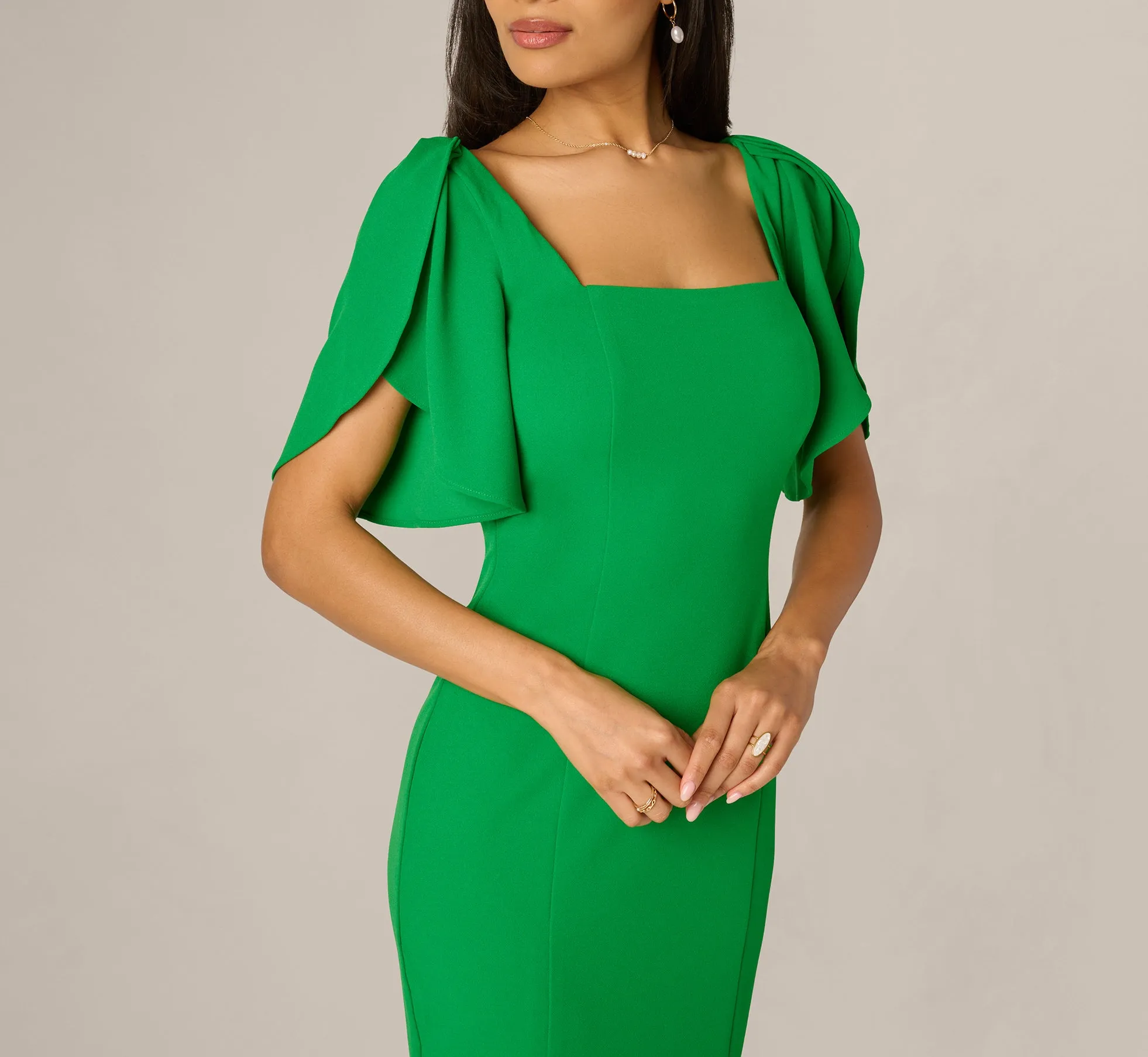 Tulip Sleeve Stretch Crepe Sheath Dress In Palm Leaf sold by Adrianna Papell product image thumbnail 3