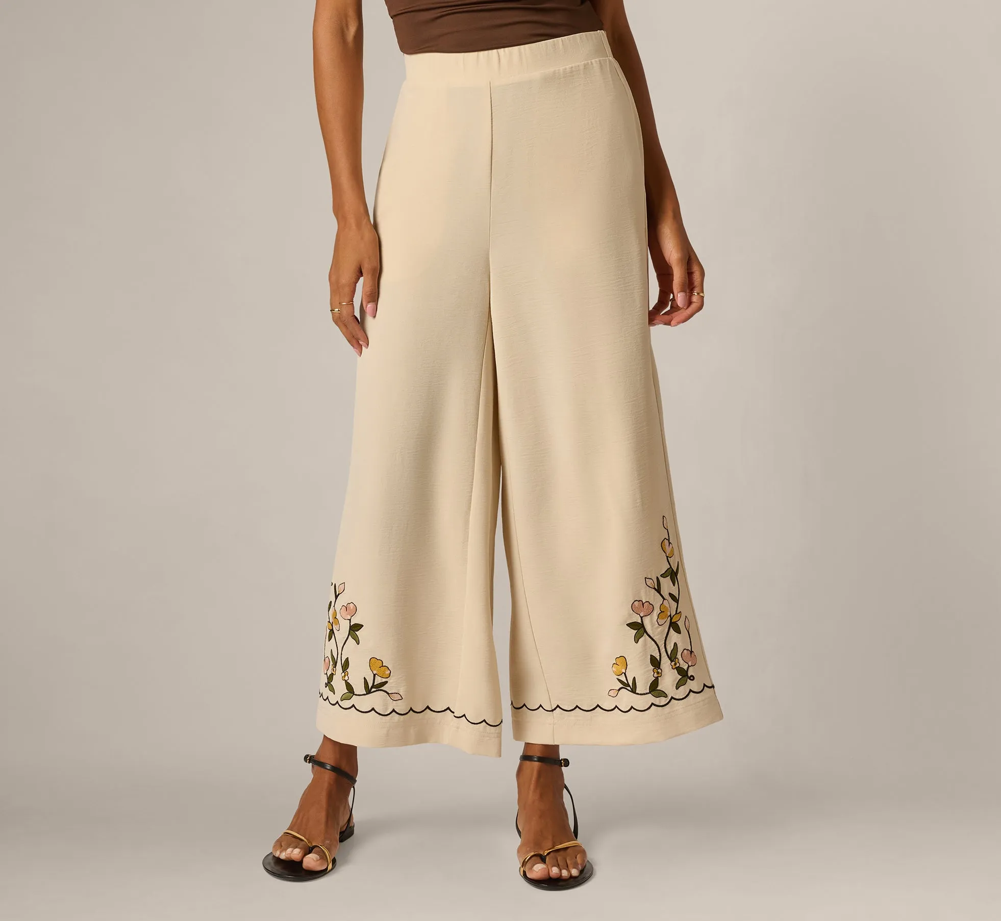 Floral Embroidery Wide Leg Pant In Pale Oak sold by Adrianna Papell product image thumbnail 3