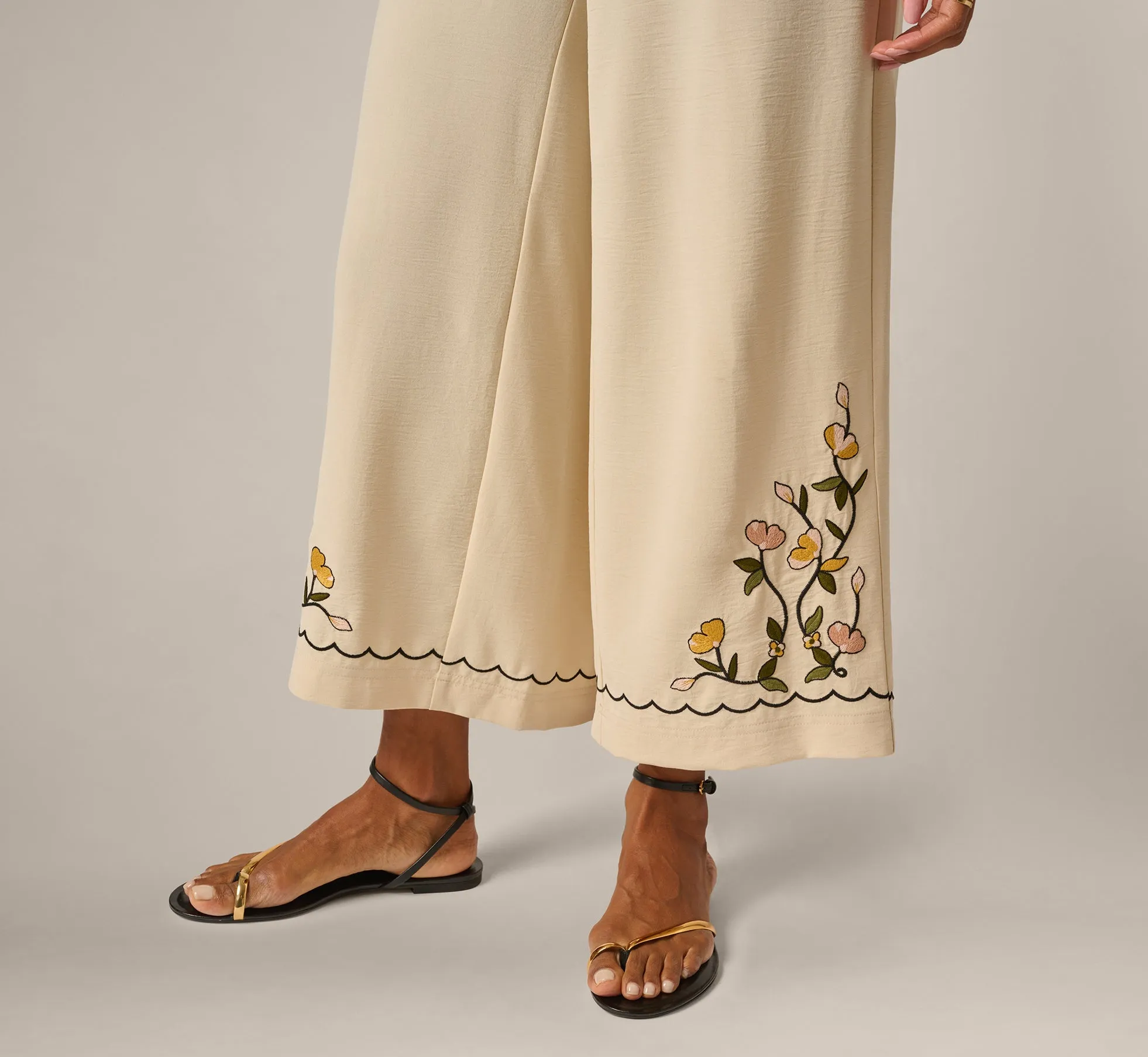 Floral Embroidery Wide Leg Pant In Pale Oak sold by Adrianna Papell product image thumbnail 4