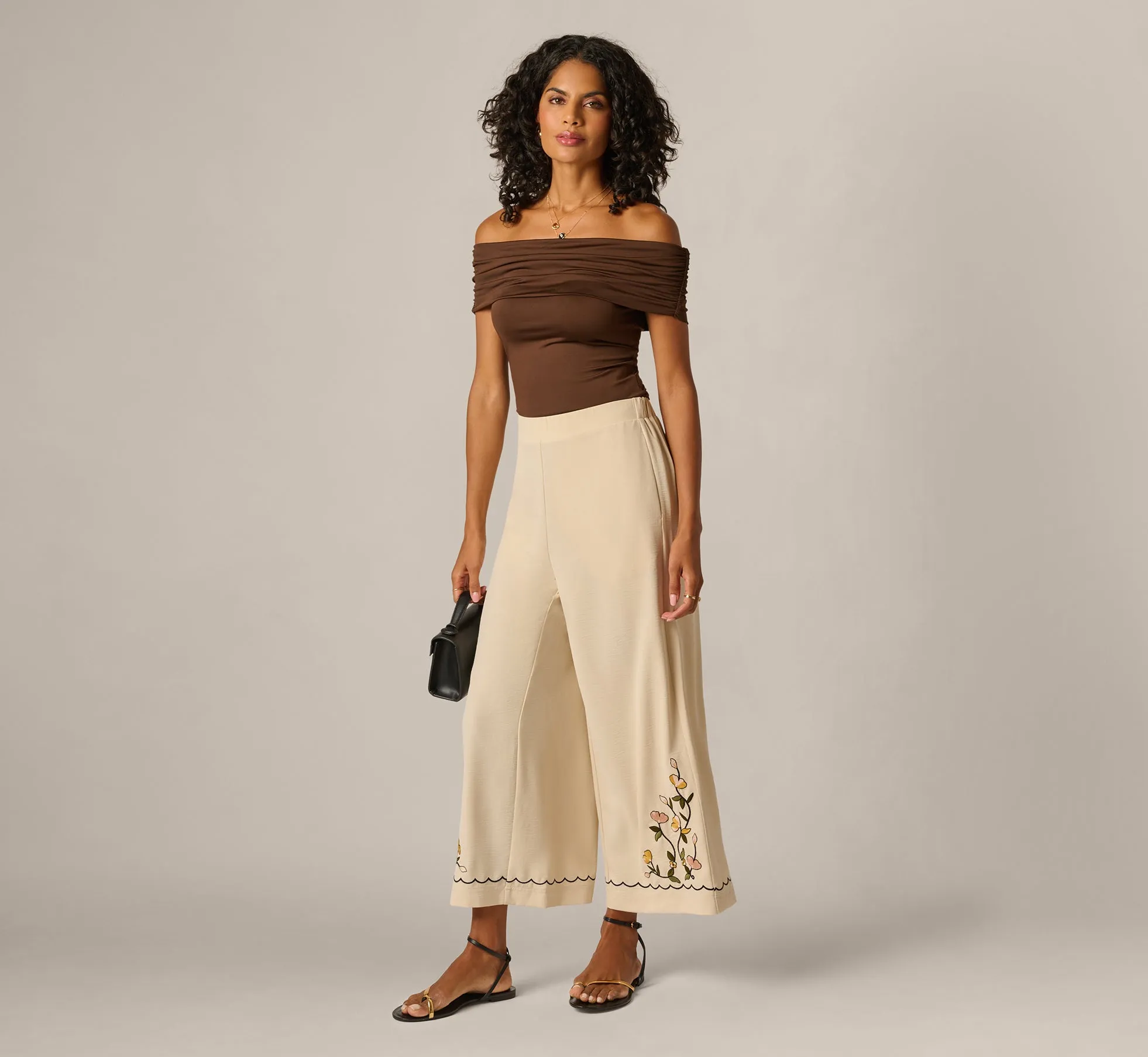 Floral Embroidery Wide Leg Pant In Pale Oak sold by Adrianna Papell product image thumbnail 2
