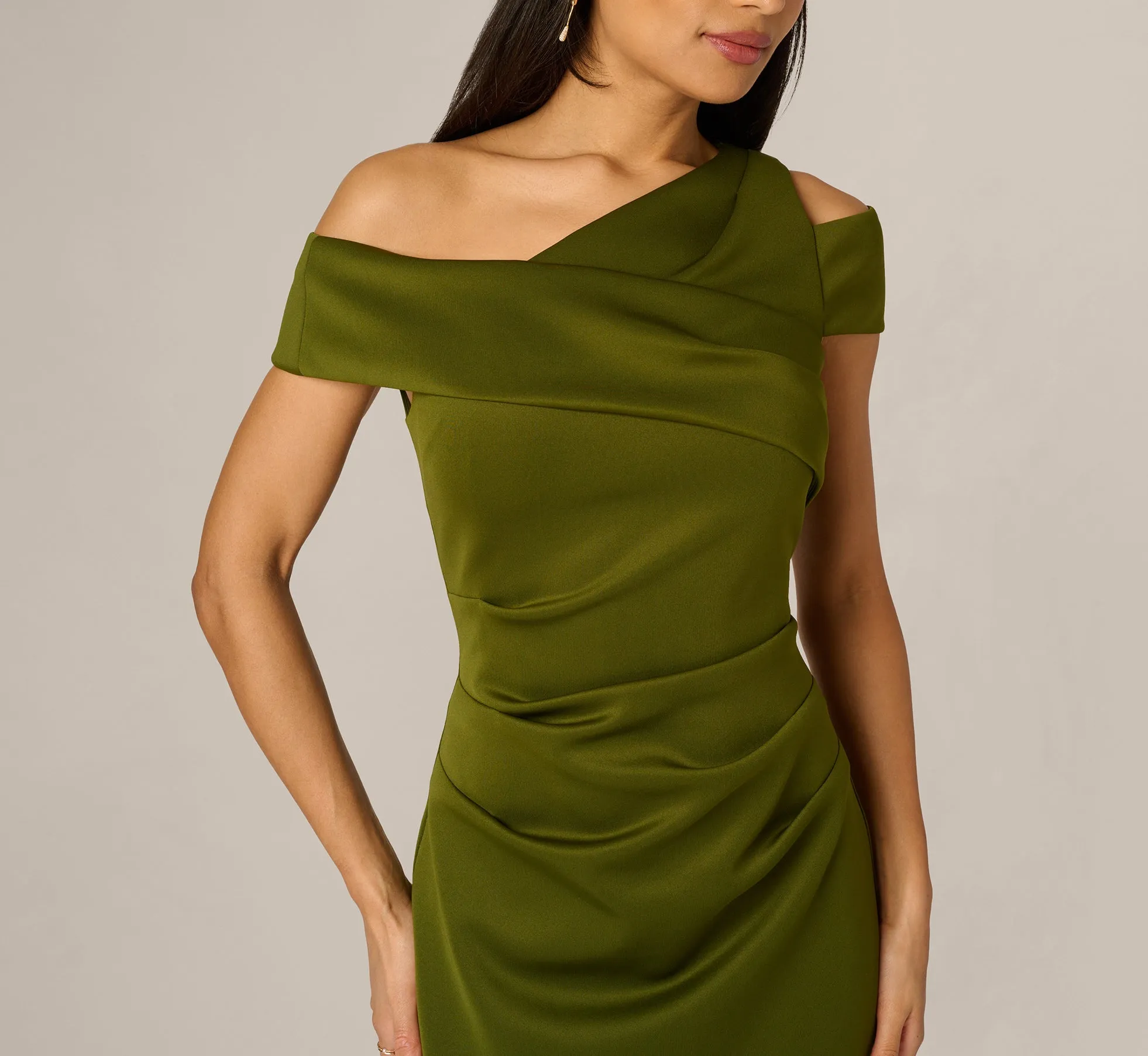 Asymmetrical Draped Column Gown In Jungle Olive sold by Adrianna Papell product image thumbnail 3