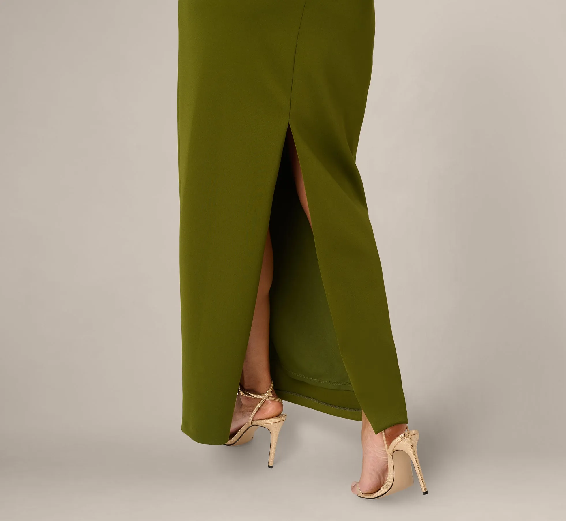 Asymmetrical Draped Column Gown In Jungle Olive sold by Adrianna Papell product image thumbnail 4