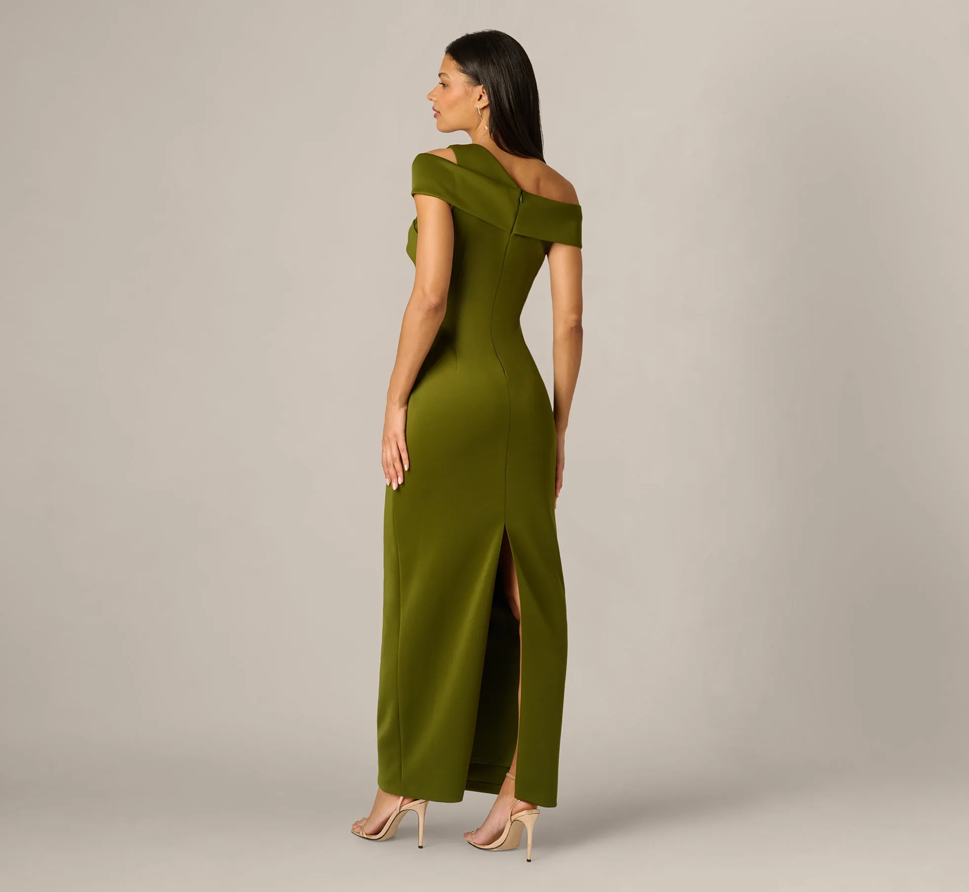 Asymmetrical Draped Column Gown In Jungle Olive sold by Adrianna Papell product image thumbnail 5