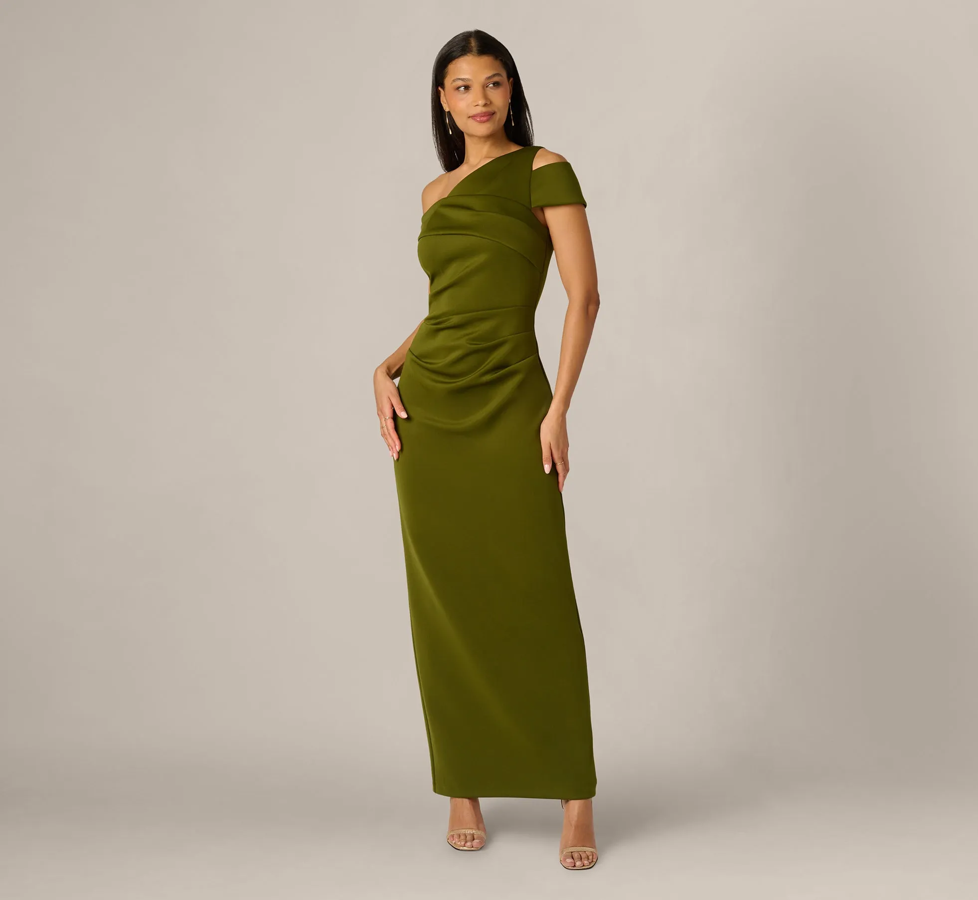 Asymmetrical Draped Column Gown In Jungle Olive sold by Adrianna Papell product image thumbnail 2