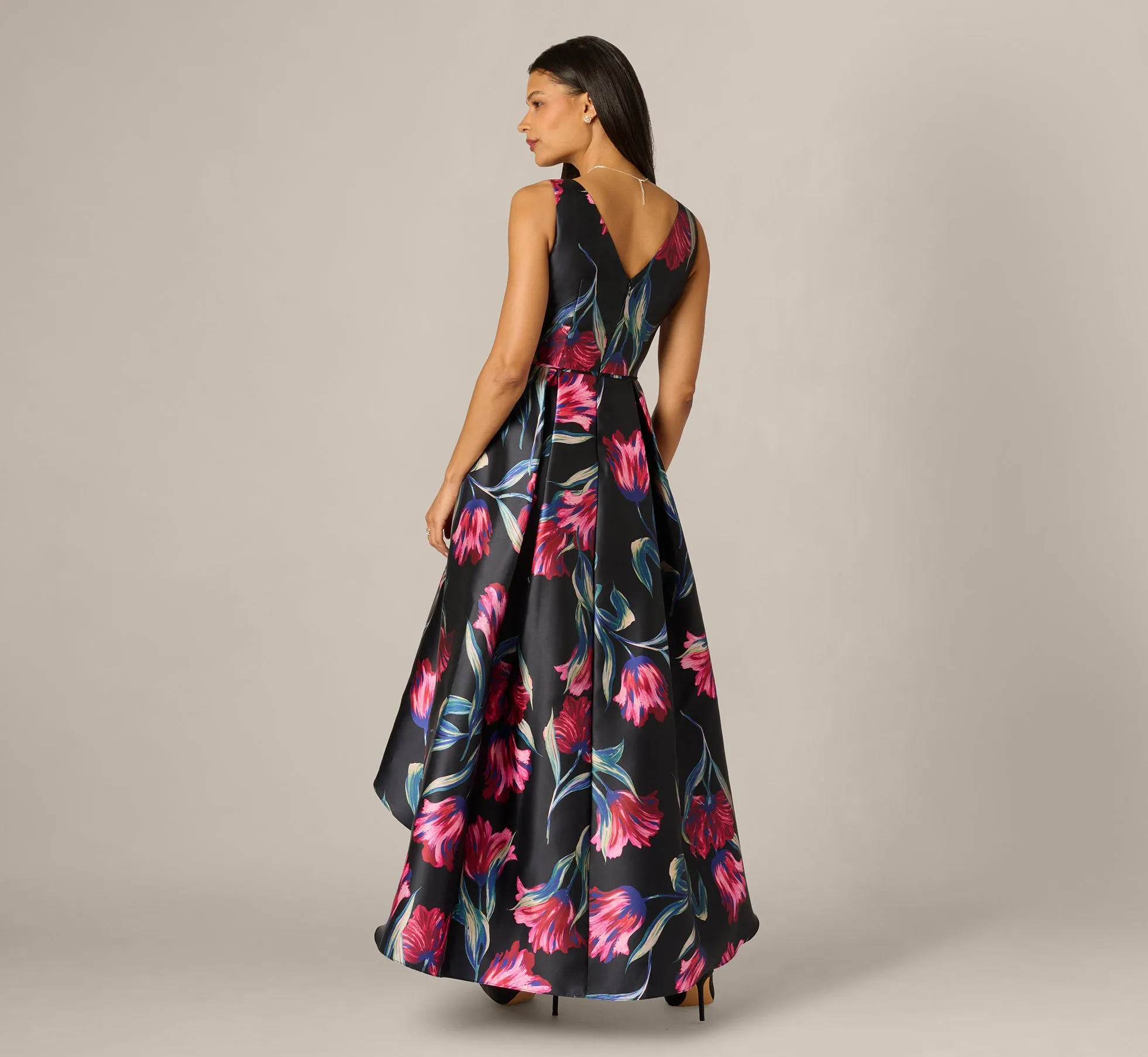 Floral Print Mikado High Low Gown In Black Multi sold by Adrianna Papell product image thumbnail 5