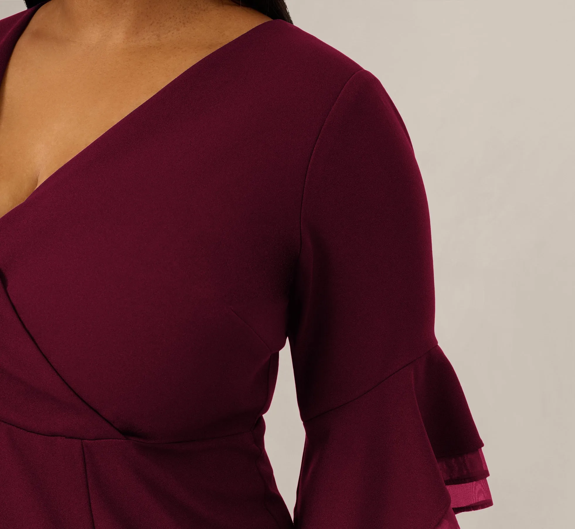 Plus Size Three Quarter Bell Sleeve Sheath Midi Dress In Cabernet sold by Adrianna Papell product image thumbnail 3
