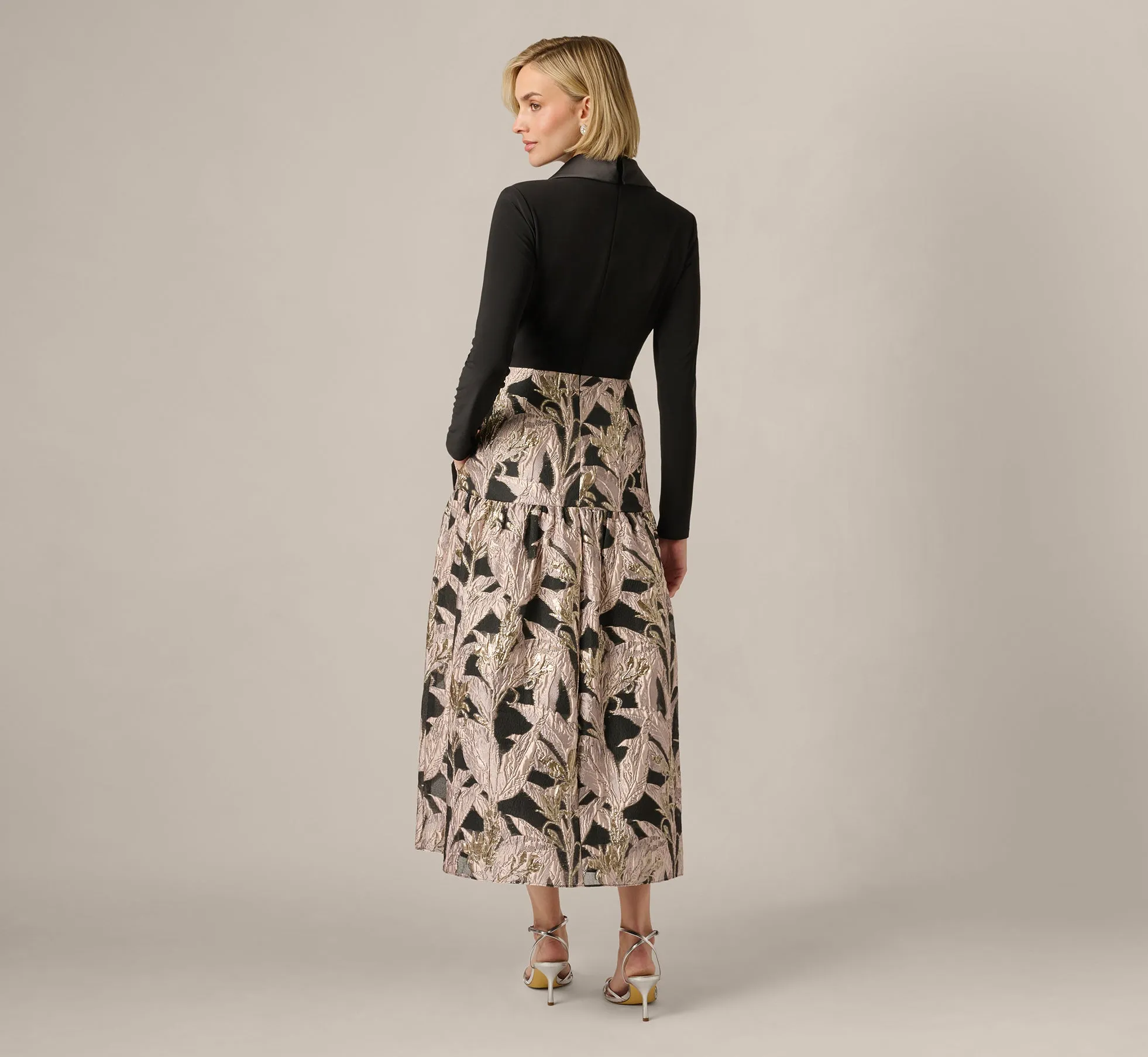 Long Sleeve Combo Tuxedo Ankle Length Gown In Black Blush sold by Adrianna Papell product image thumbnail 5