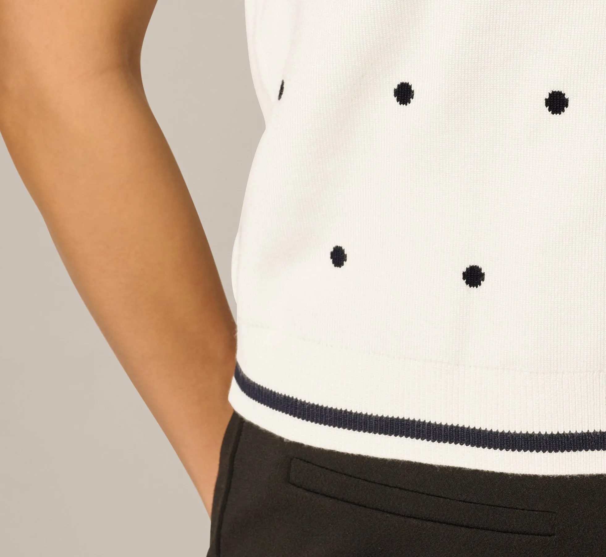 Short Sleeve Chain Patterned Knit Top In Ivory Navy Medium Simple Dot sold by Adrianna Papell product image thumbnail 5