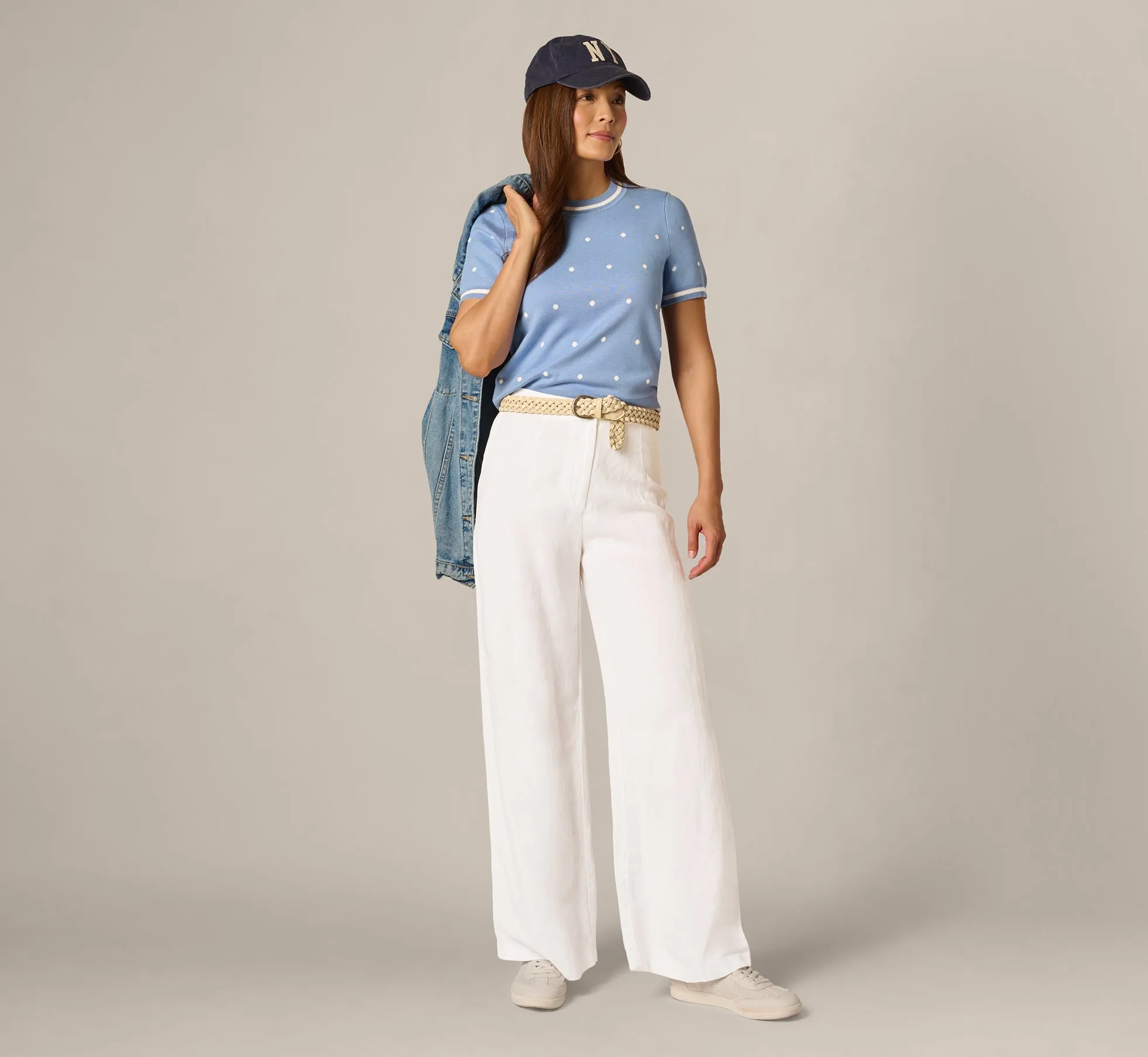 Short Sleeve Chain Patterned Knit Top In Classic Blue Medium Simple Dot sold by Adrianna Papell product image thumbnail 2