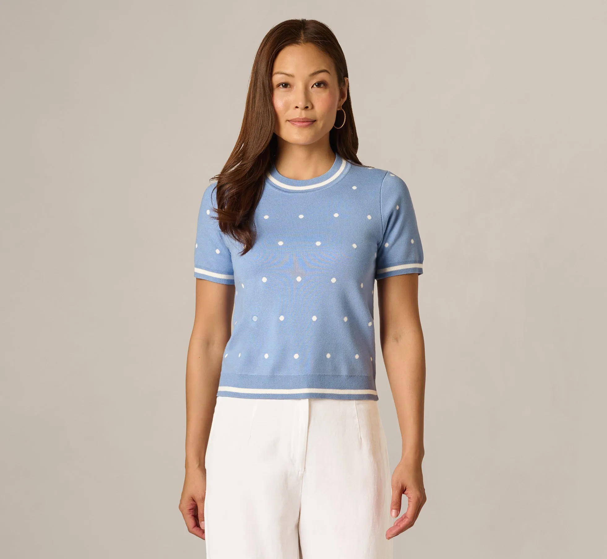 Short Sleeve Chain Patterned Knit Top In Classic Blue Medium Simple Dot sold by Adrianna Papell product image thumbnail 3