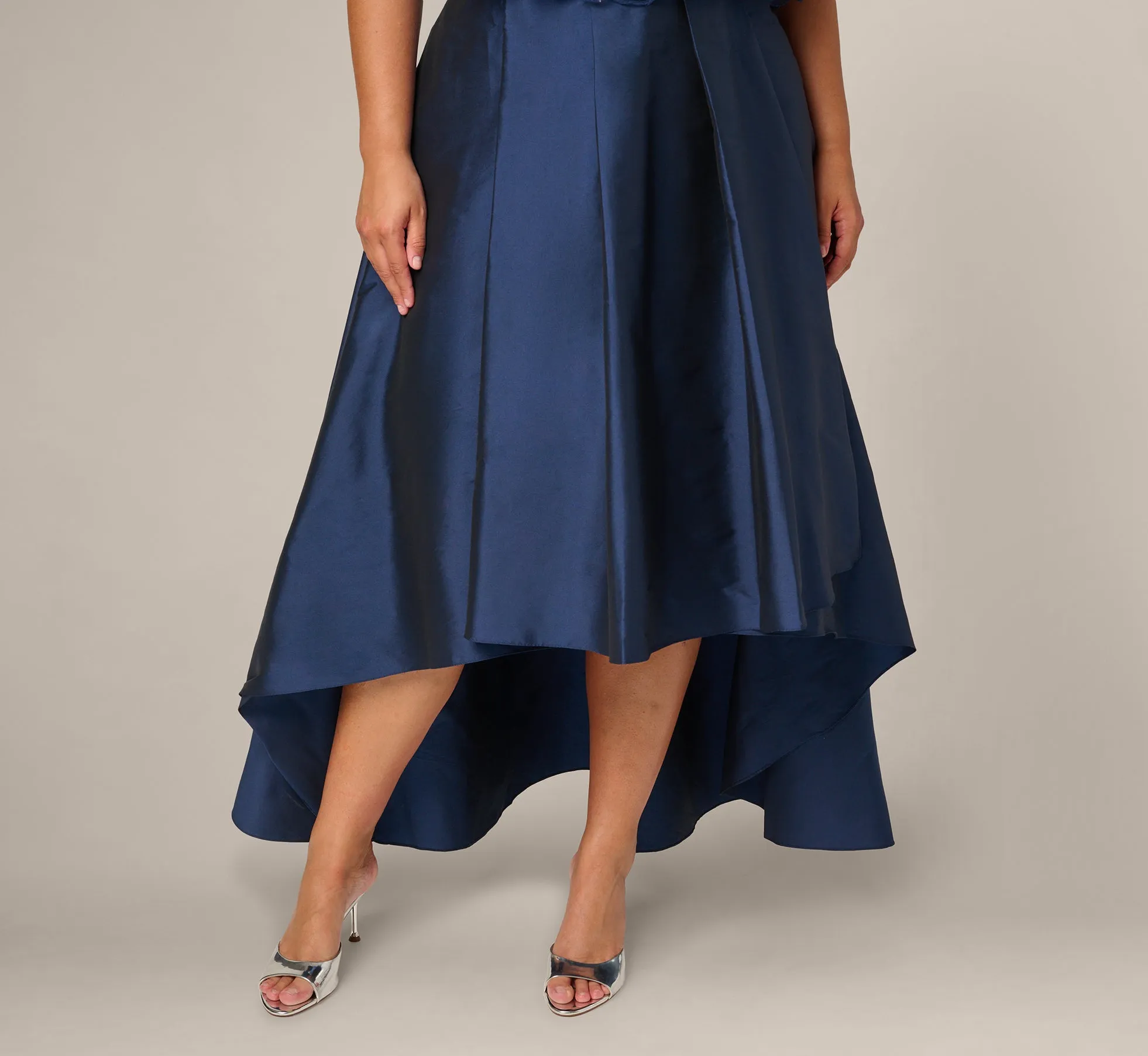 Plus Size Beaded Cape High Low Taffeta Combo Gown In Light Navy sold by Adrianna Papell product image thumbnail 4