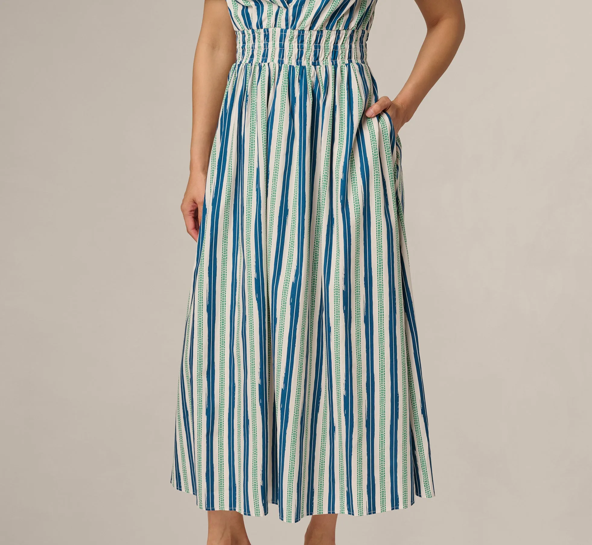 Short Sleeve Cotton Sophia Midi Dress In Ecru Navy sold by Adrianna Papell product image thumbnail 4