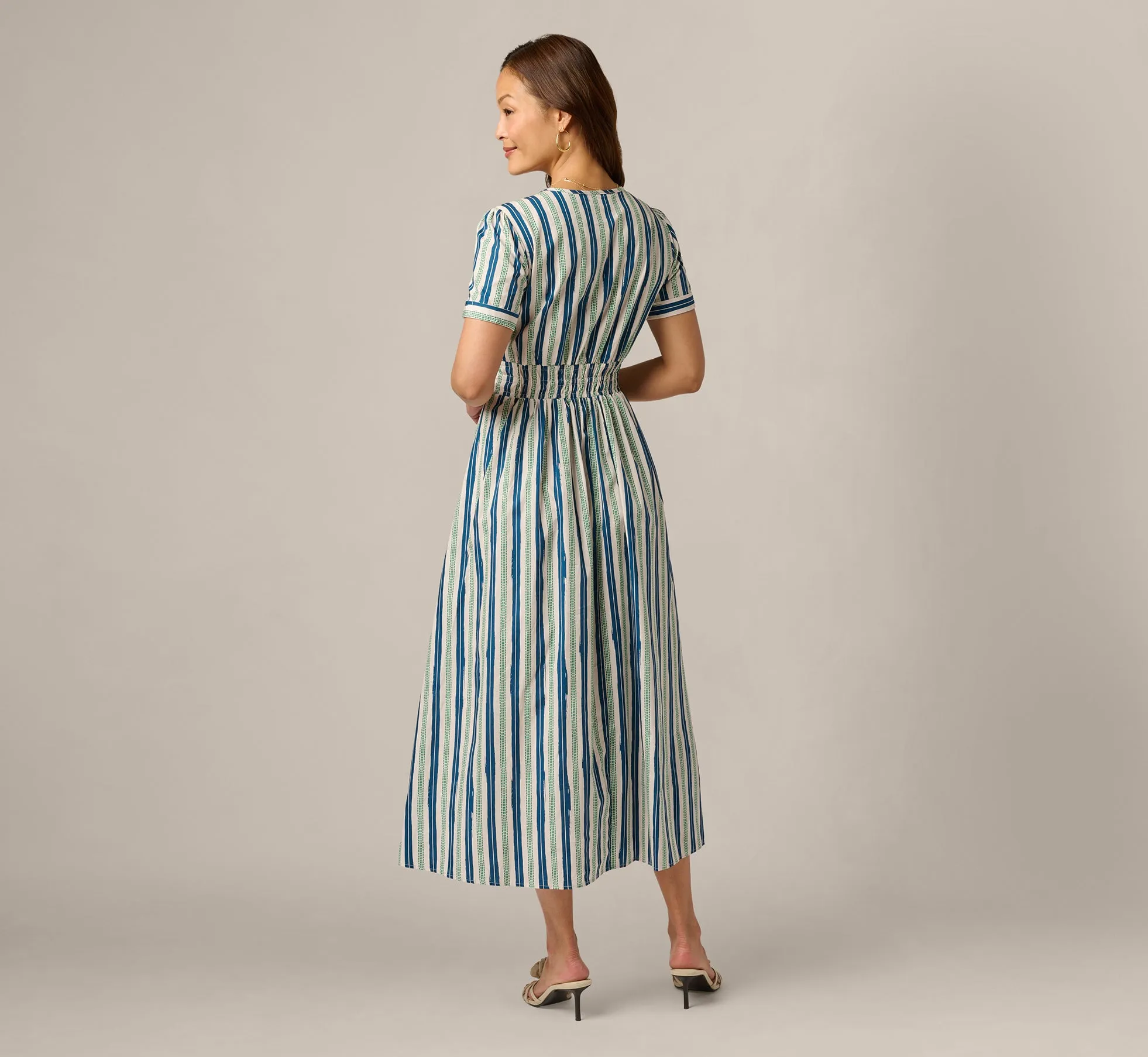 Short Sleeve Cotton Sophia Midi Dress In Ecru Navy sold by Adrianna Papell product image thumbnail 5
