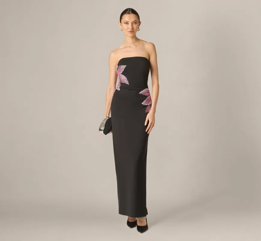 Strapless Beaded Flower Gown In Black made by Aidan Mattox