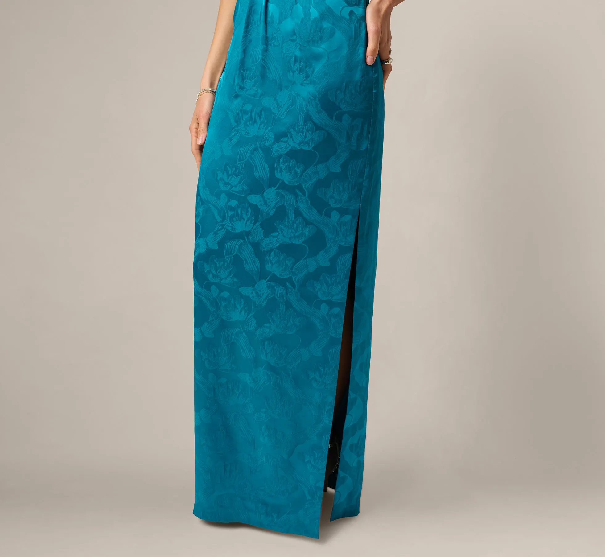Strapless Floral Jacquard Plunge Gown In Peacock sold by Adrianna Papell product image thumbnail 4