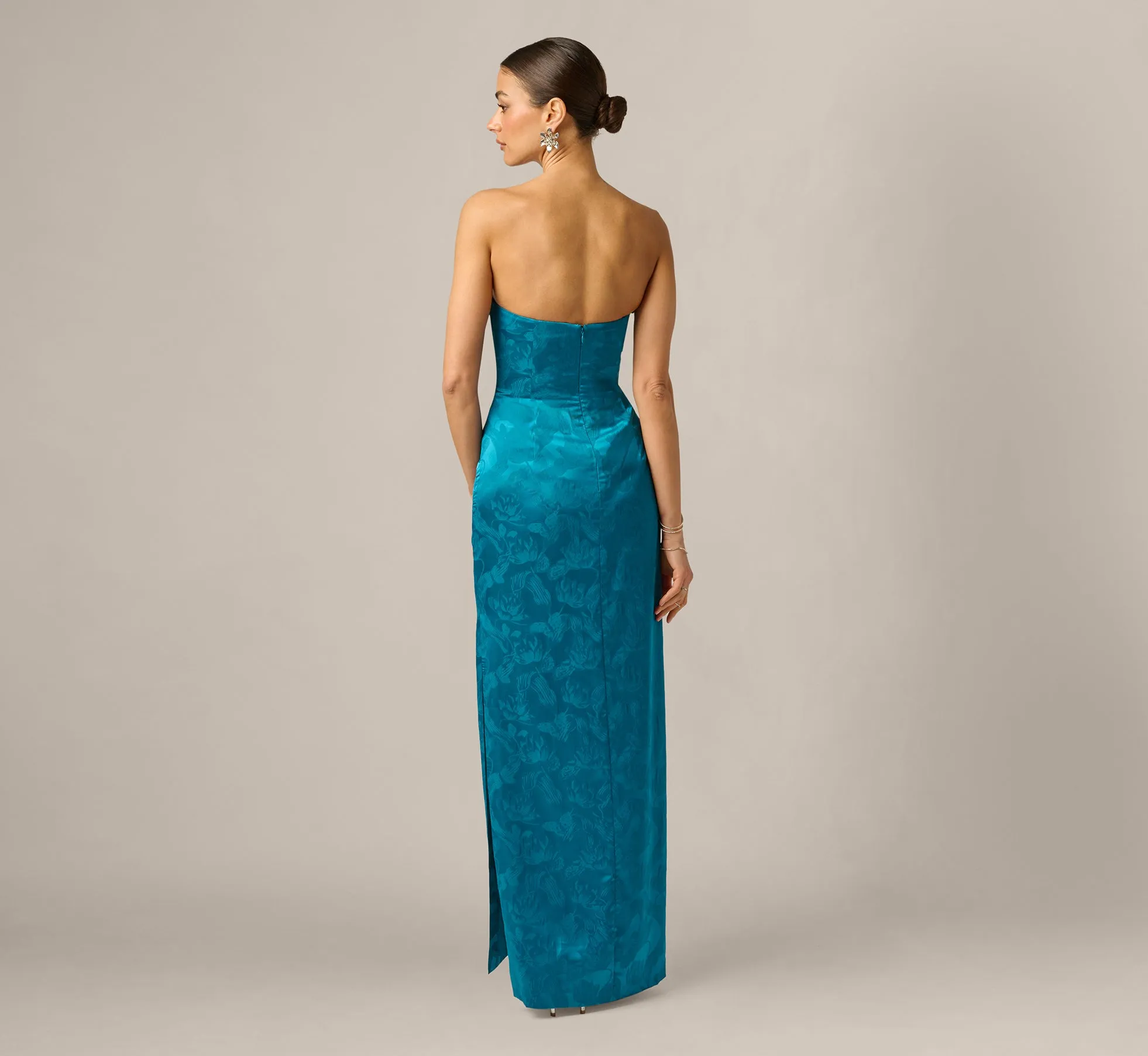 Strapless Floral Jacquard Plunge Gown In Peacock sold by Adrianna Papell product image thumbnail 5