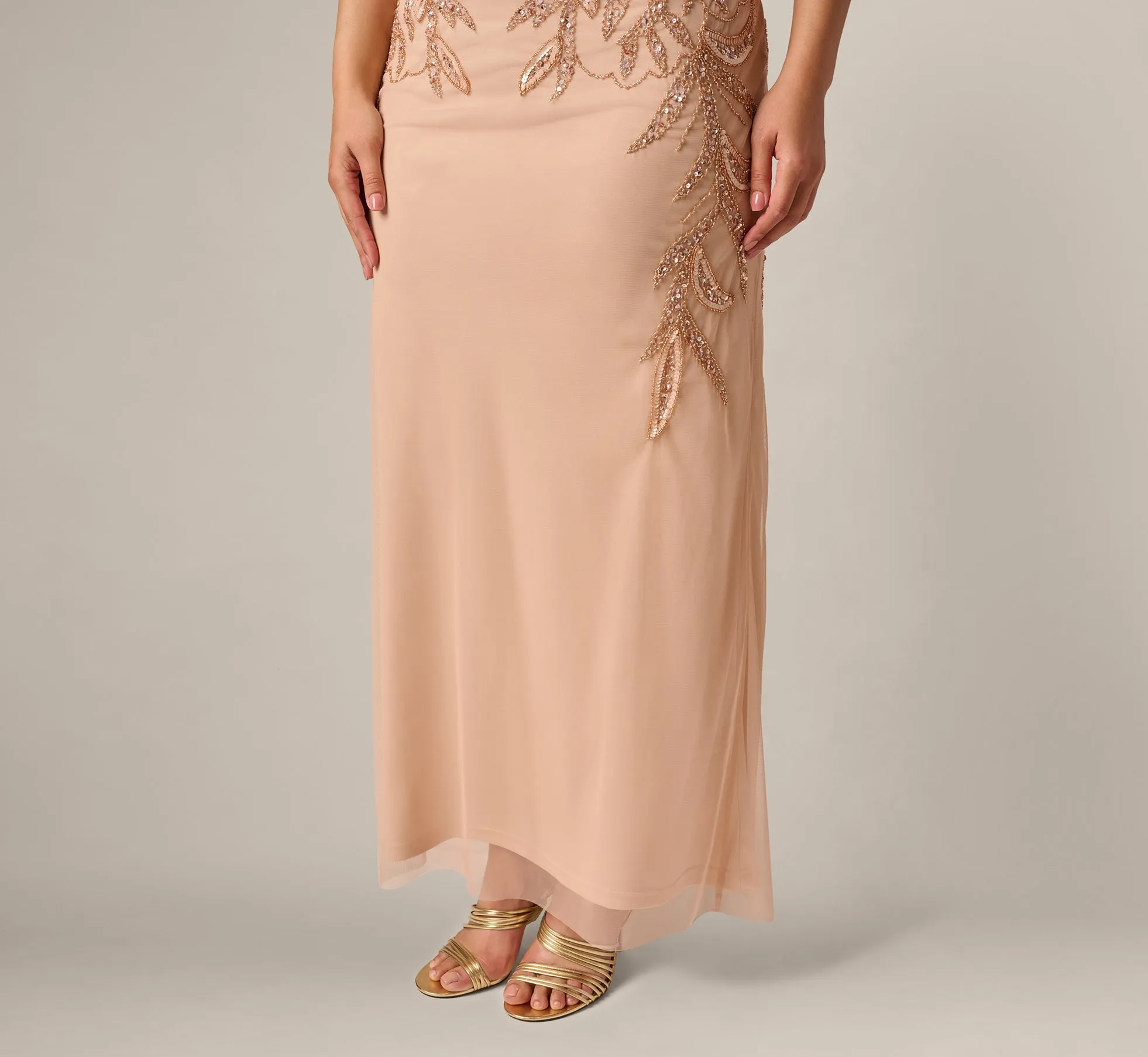 Plus Size Adrianna Papell Hand-Beaded Sleeveless Slim Column Gown In Rose Gold sold by Adrianna Papell product image thumbnail 3