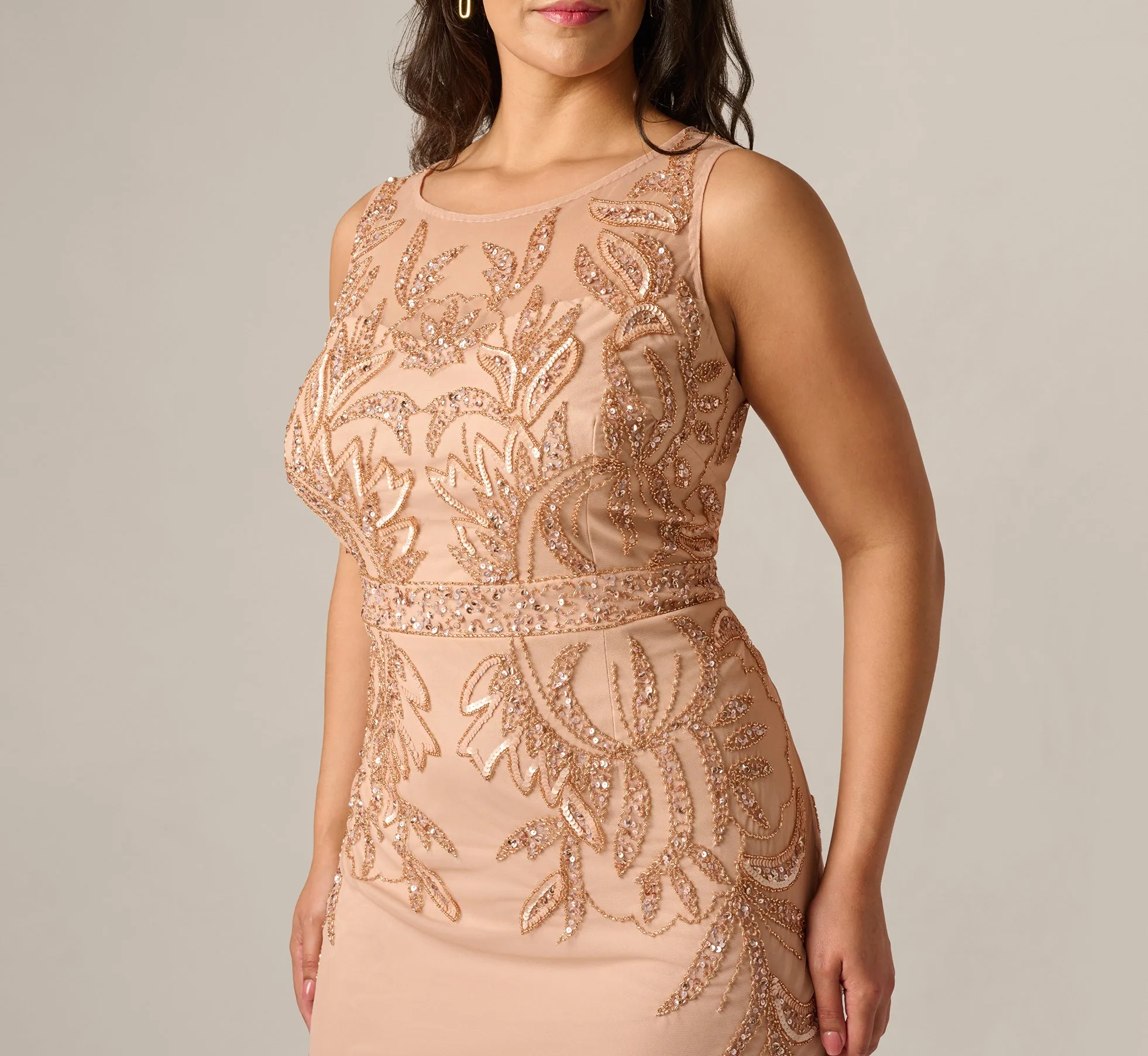 Plus Size Adrianna Papell Hand-Beaded Sleeveless Slim Column Gown In Rose Gold sold by Adrianna Papell product image thumbnail 4