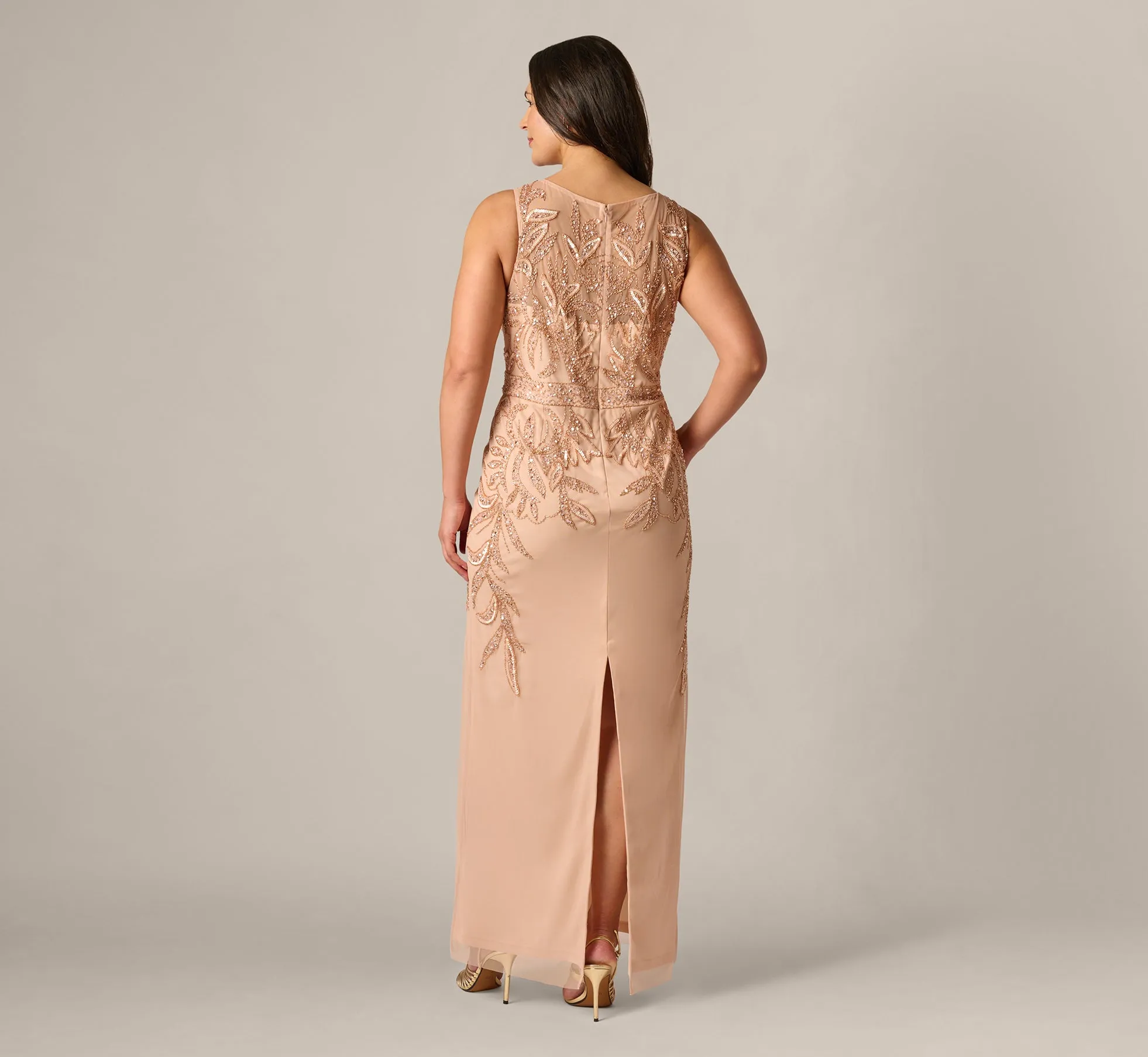 Plus Size Adrianna Papell Hand-Beaded Sleeveless Slim Column Gown In Rose Gold sold by Adrianna Papell product image thumbnail 5