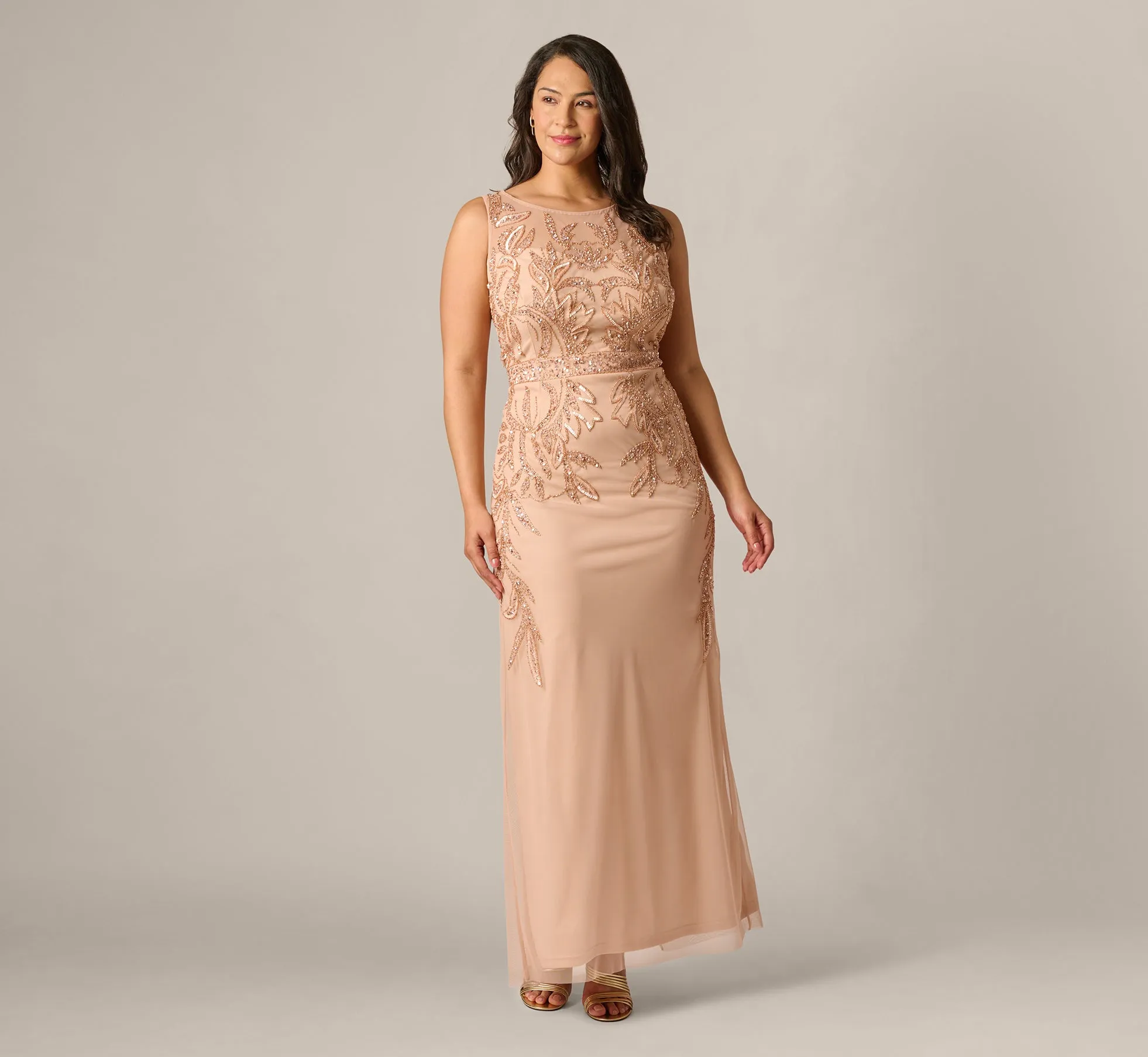 Plus Size Adrianna Papell Hand-Beaded Sleeveless Slim Column Gown In Rose Gold sold by Adrianna Papell product image thumbnail 2