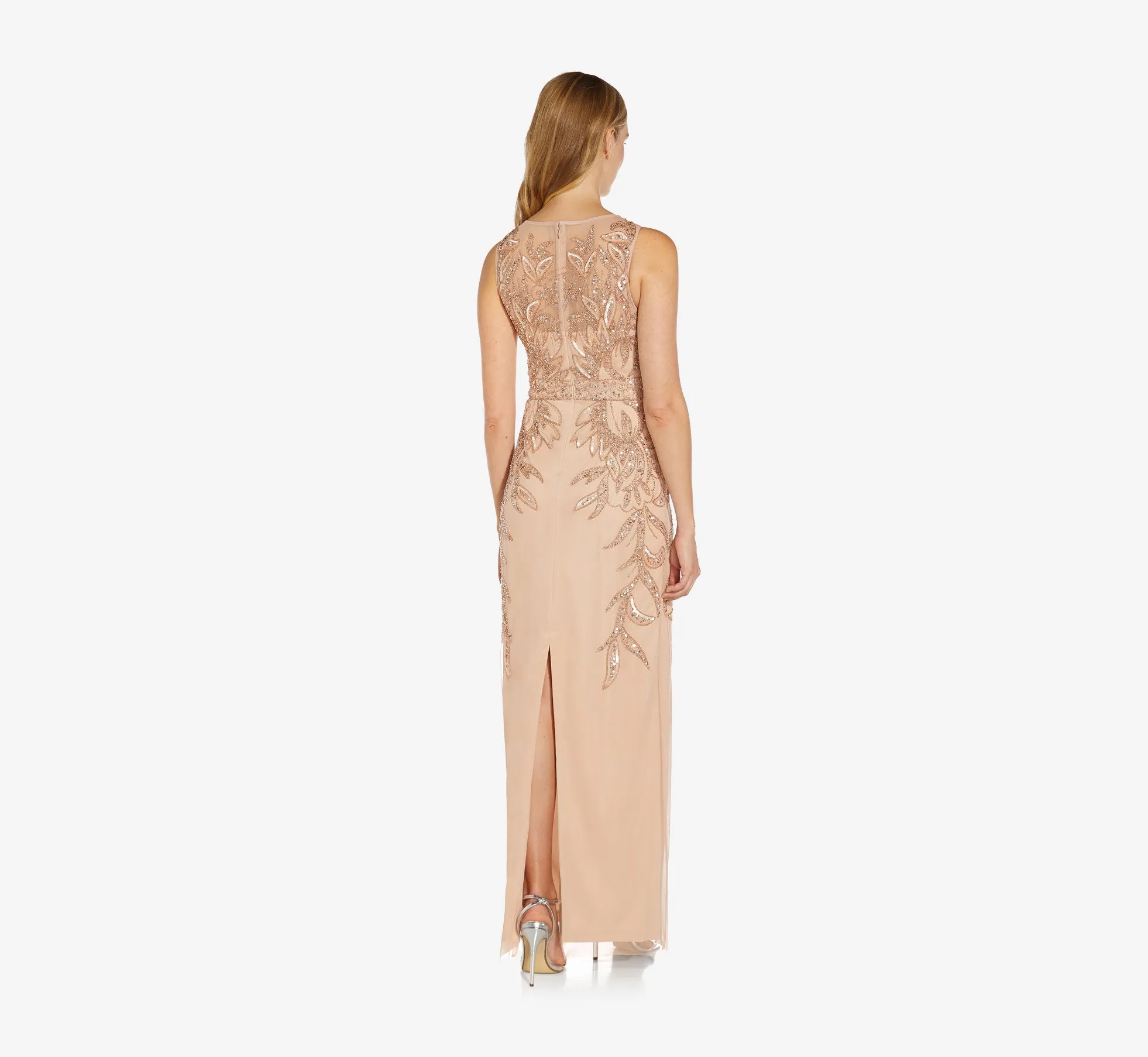 Adrianna Papell Hand-Beaded Sleeveless Slim Column Gown In Rose Gold sold by Adrianna Papell product image thumbnail 3