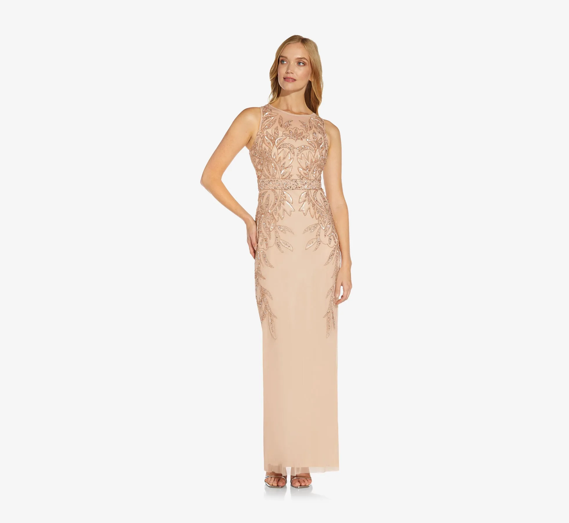 Adrianna Papell Hand-Beaded Sleeveless Slim Column Gown In Rose Gold sold by Adrianna Papell product image thumbnail 4