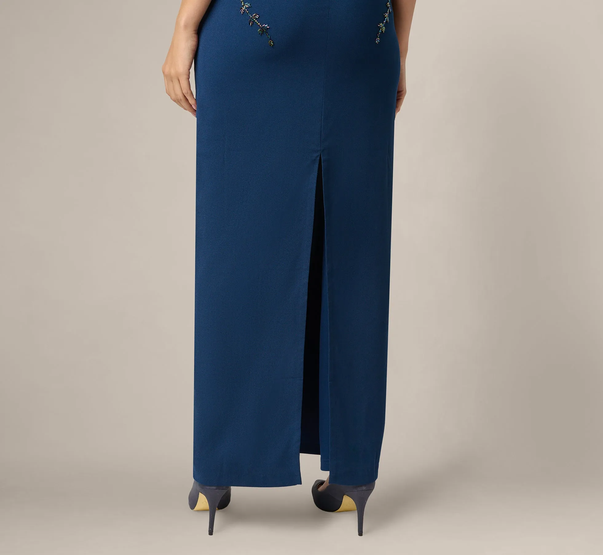 Pansy Floral Beaded Stretch Crepe Gown In Light Navy sold by Adrianna Papell product image thumbnail 4