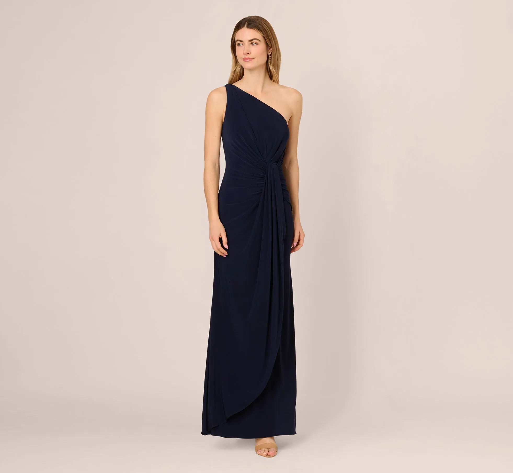 One Shoulder Dress With Draped Waist Detail In Midnight sold by Adrianna Papell product image thumbnail 2