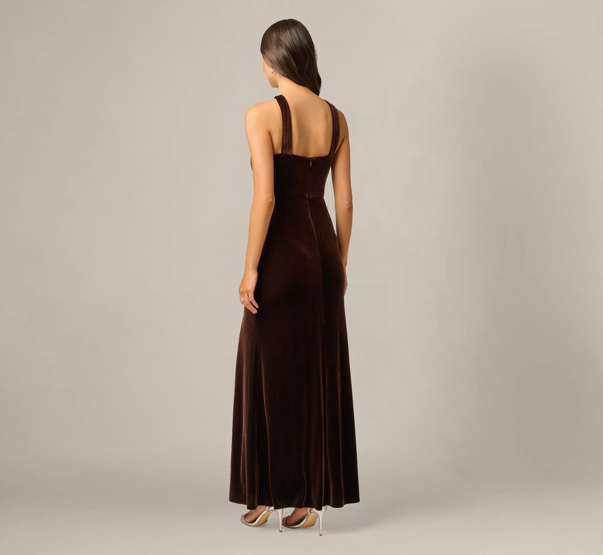 Velvet Keyhole Halter Mermaid Gown In Dark Brown sold by Adrianna Papell product image thumbnail 5