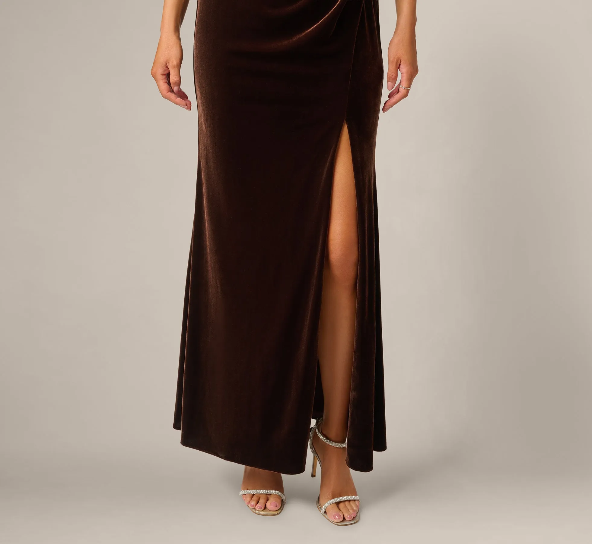 Velvet Keyhole Halter Mermaid Gown In Dark Brown sold by Adrianna Papell product image thumbnail 3