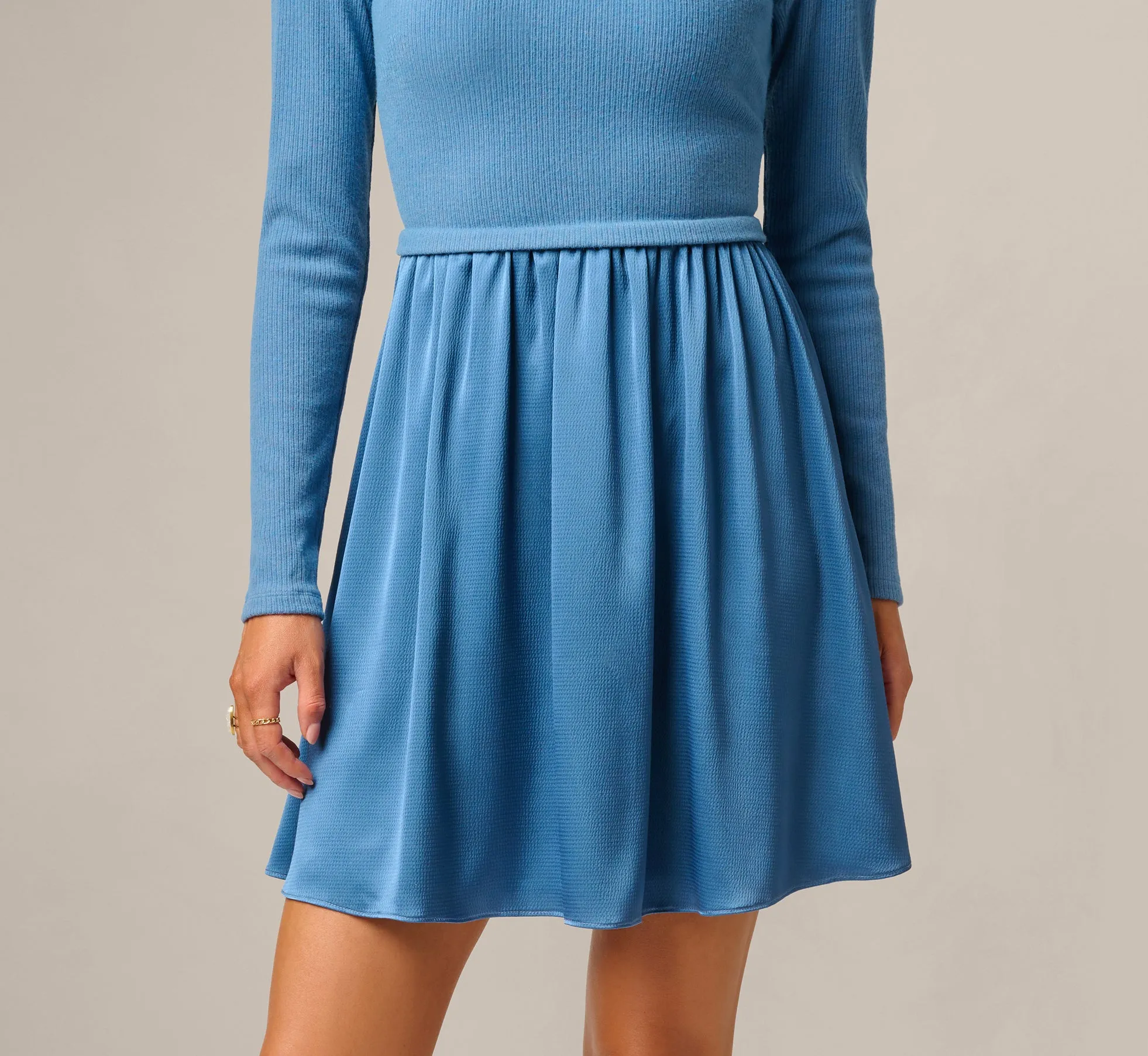 Long Sleeve Amelia Short Dress In Steel Blue sold by Adrianna Papell product image thumbnail 4