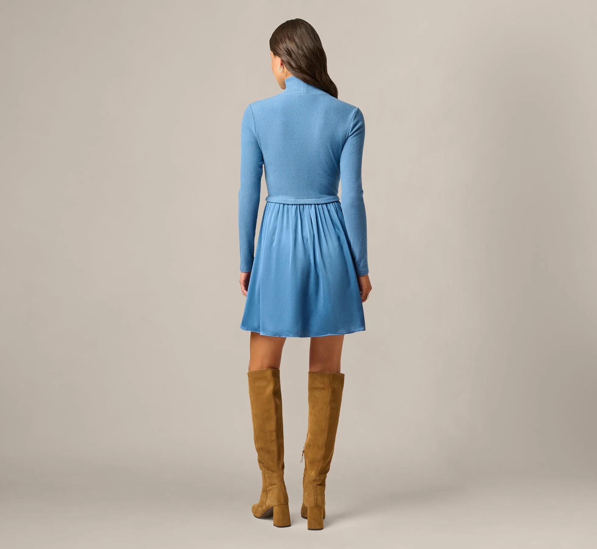 Long Sleeve Amelia Short Dress In Steel Blue sold by Adrianna Papell product image thumbnail 5