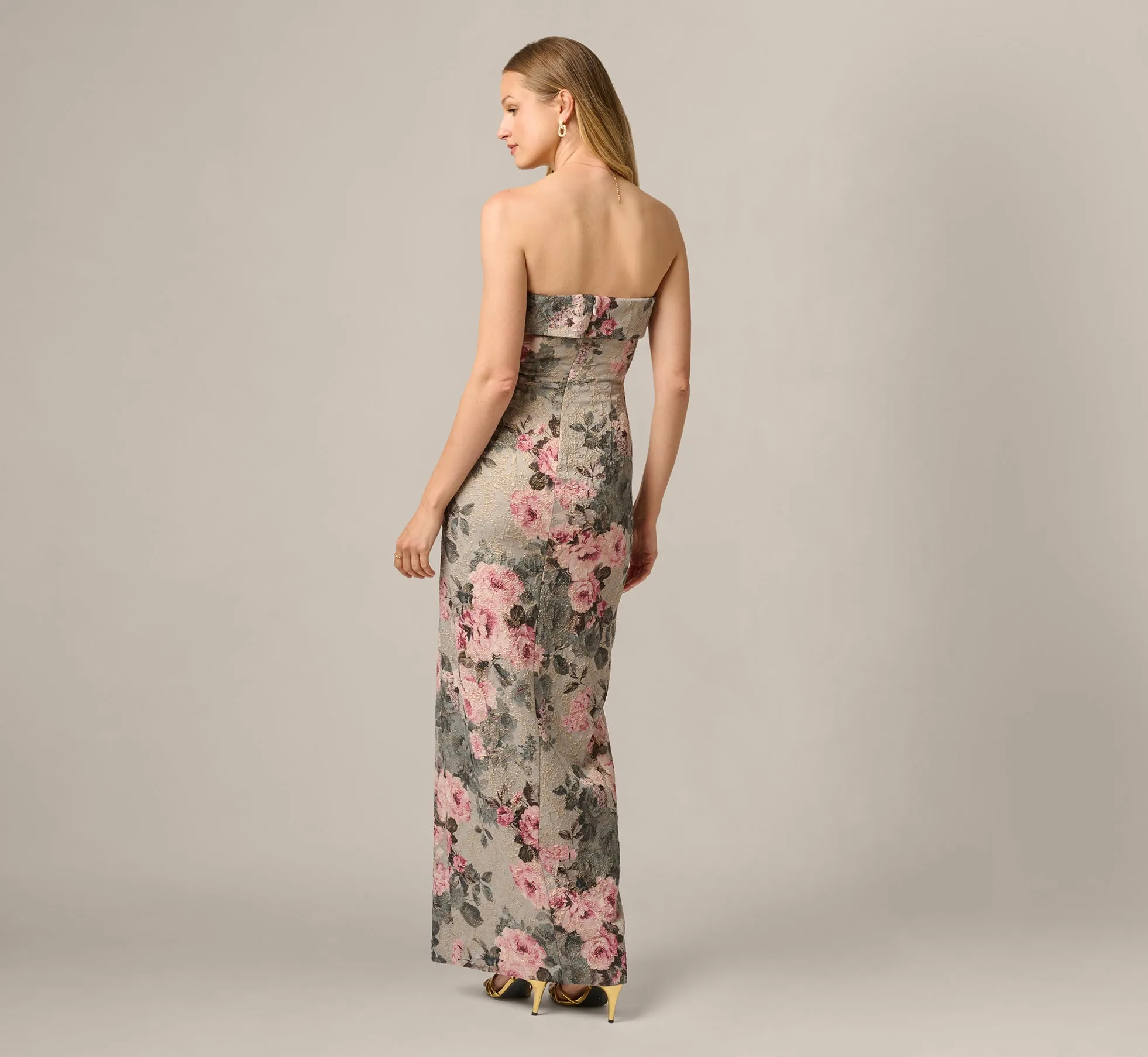 Strapless Floral Matelasse Column Gown In Slate Blush Multi sold by Adrianna Papell product image thumbnail 5