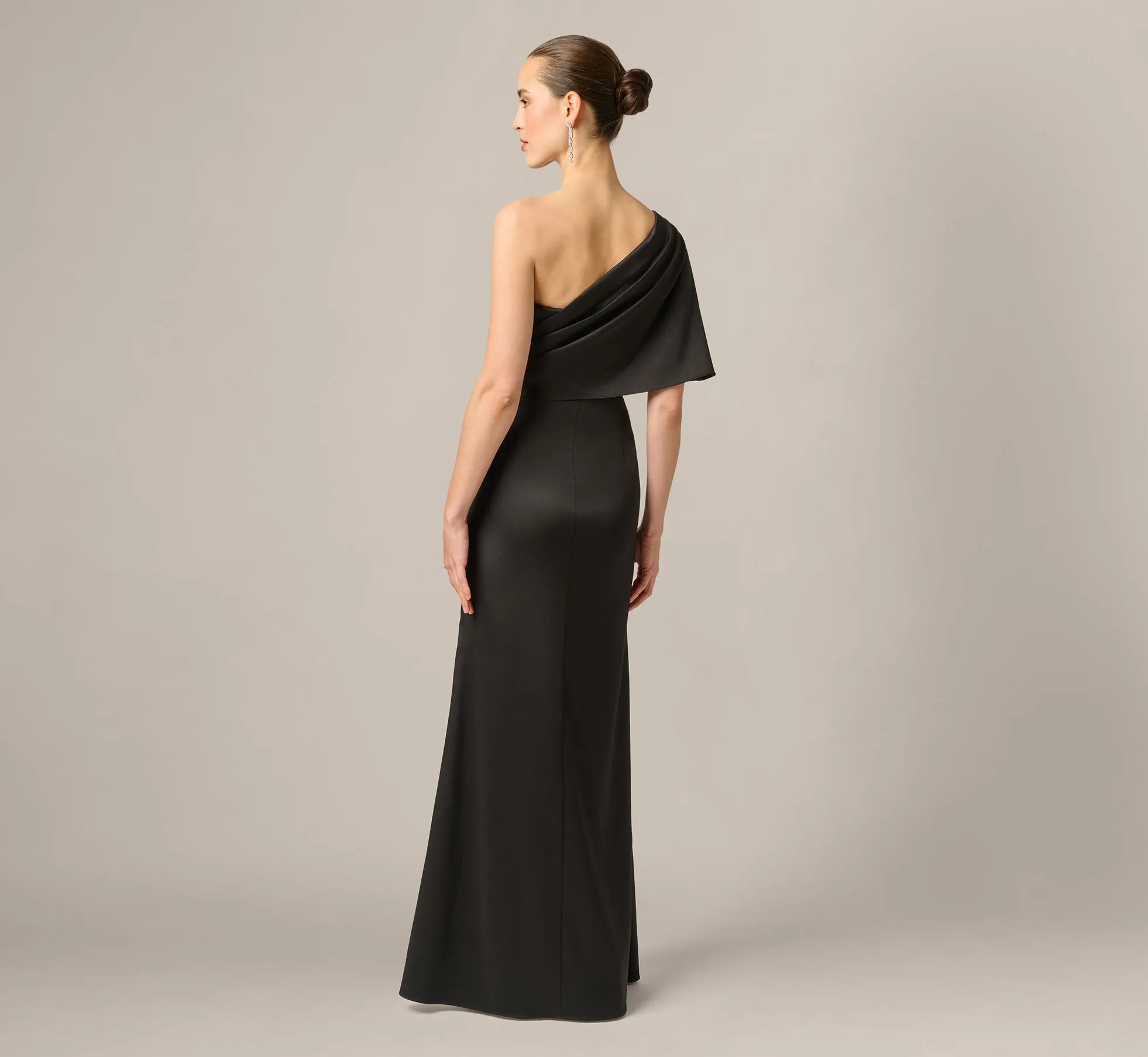 Draped One Shoulder Stretch Mikado Mermaid Gown In Black sold by Adrianna Papell product image thumbnail 5