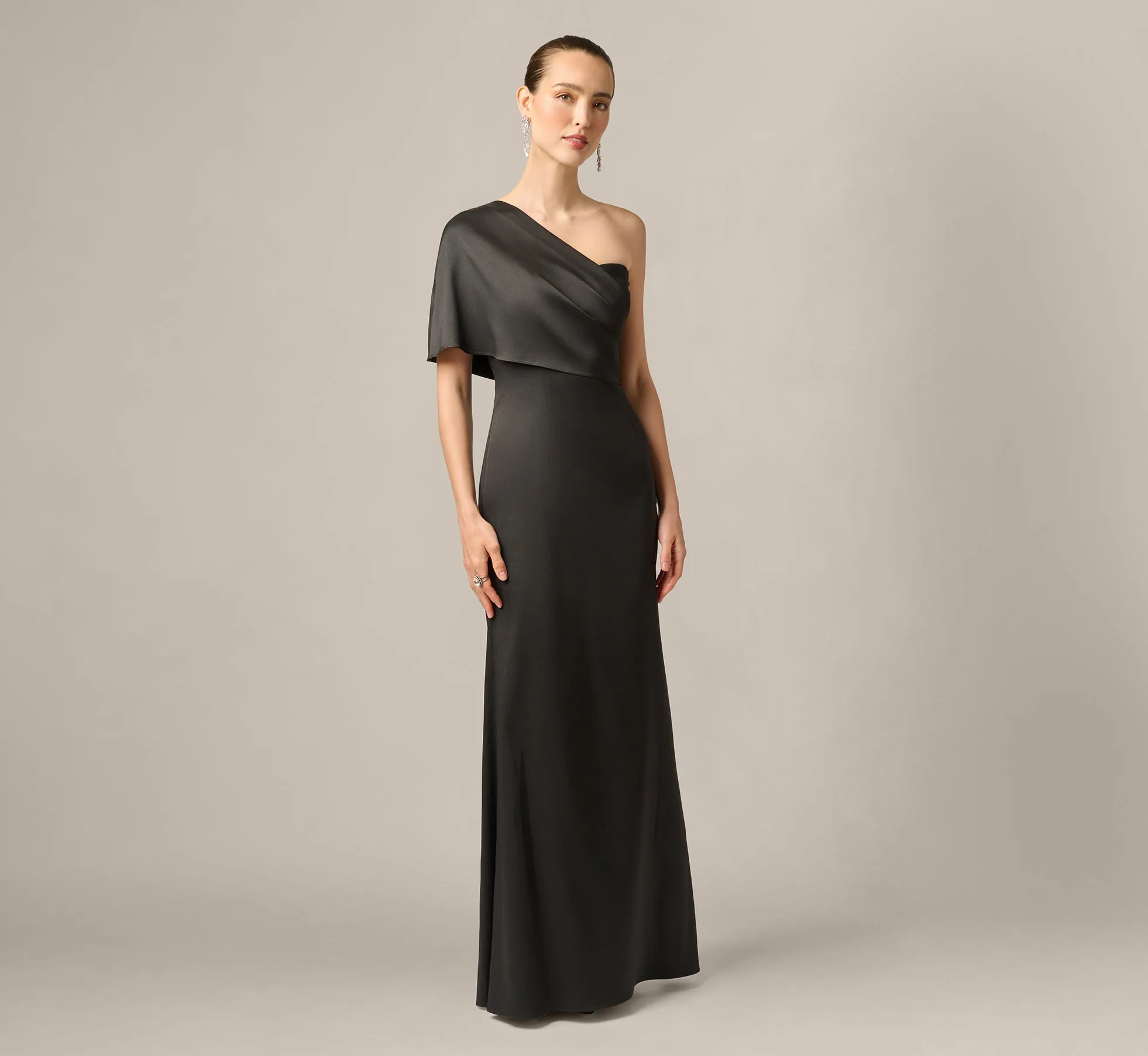 Draped One Shoulder Stretch Mikado Mermaid Gown In Black sold by Adrianna Papell product image thumbnail 2