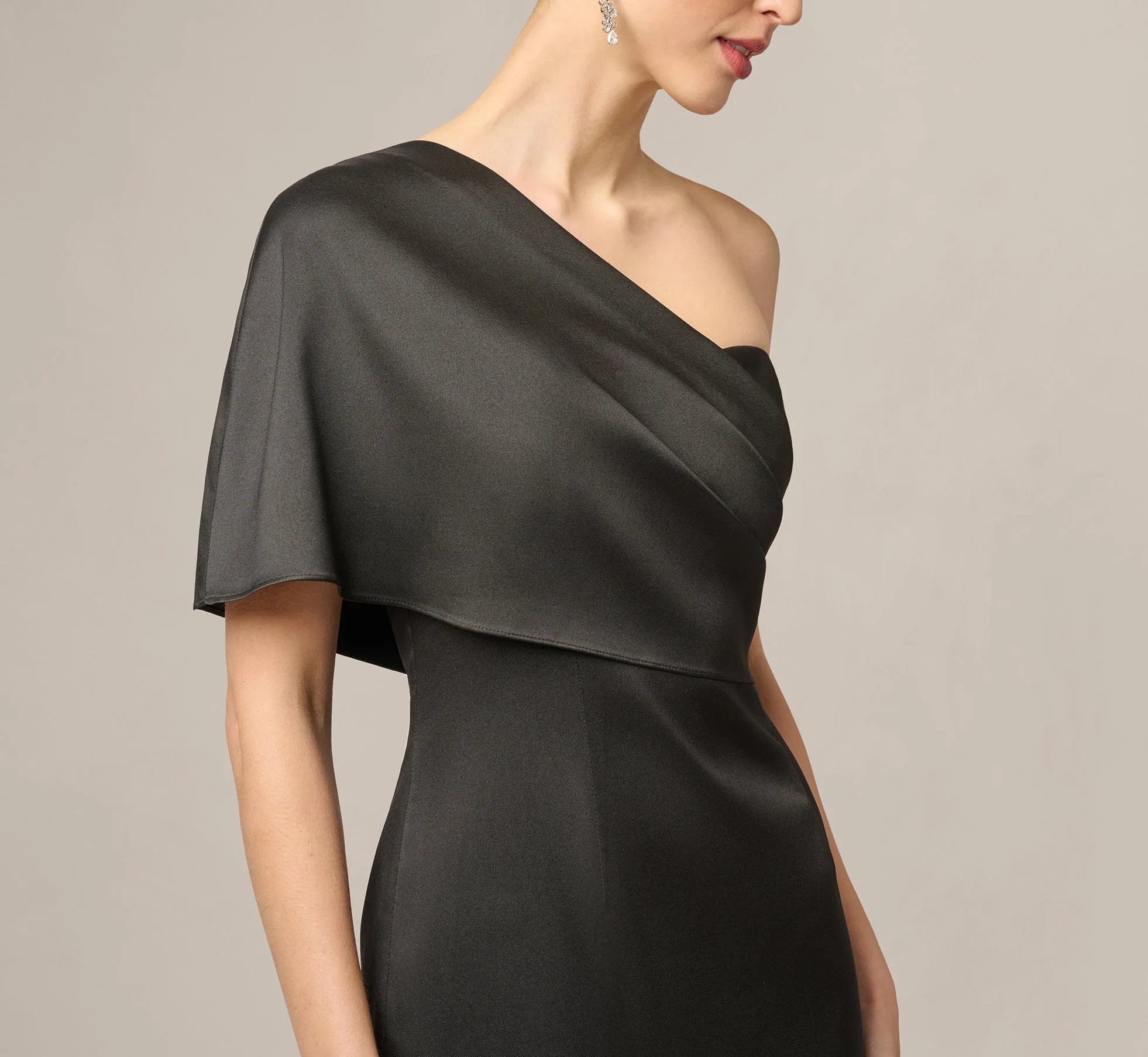 Draped One Shoulder Stretch Mikado Mermaid Gown In Black sold by Adrianna Papell product image thumbnail 3