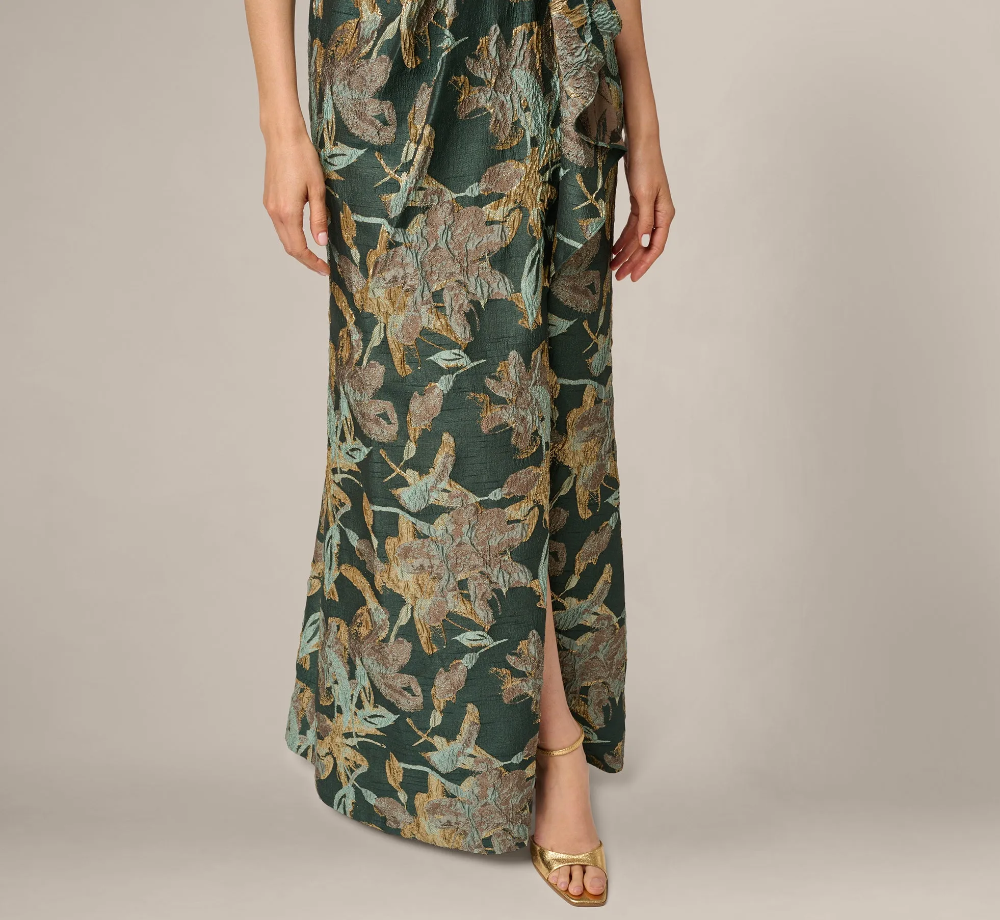 Petite One Shoulder Jacquard Dress In Green Gold sold by Adrianna Papell product image thumbnail 4