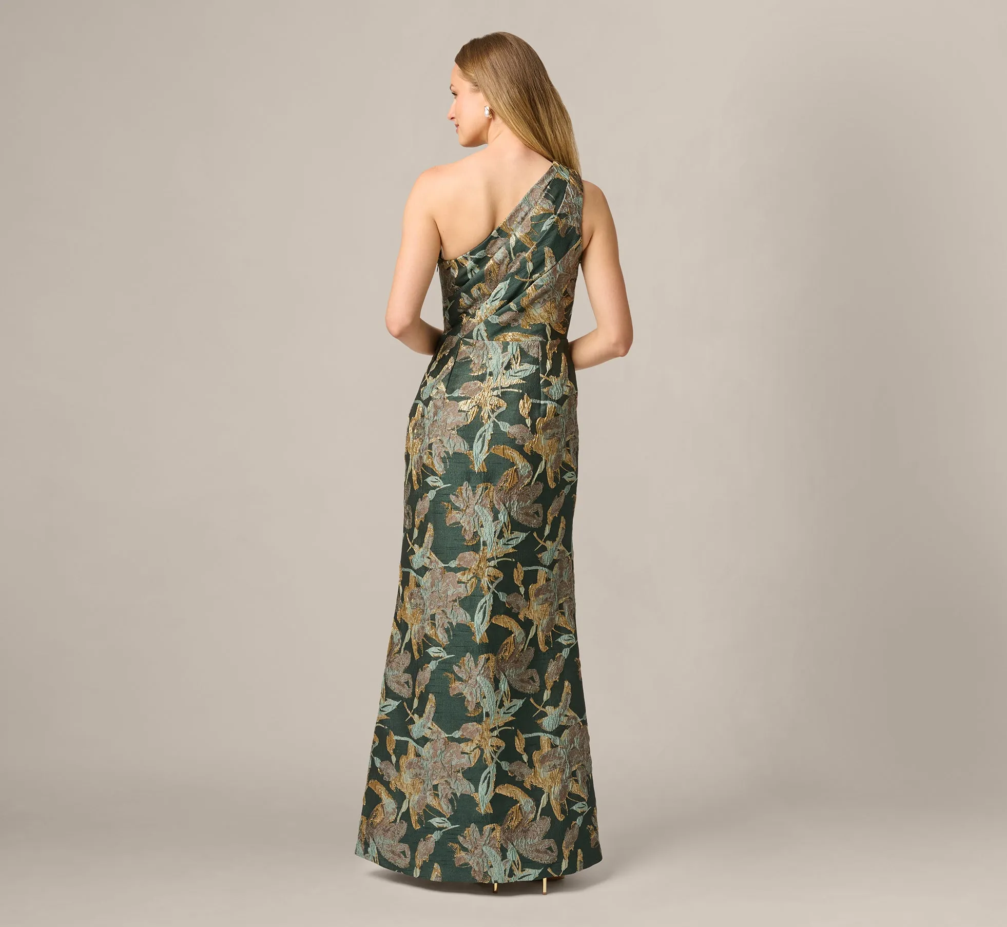 Petite One Shoulder Jacquard Dress In Green Gold sold by Adrianna Papell product image thumbnail 5