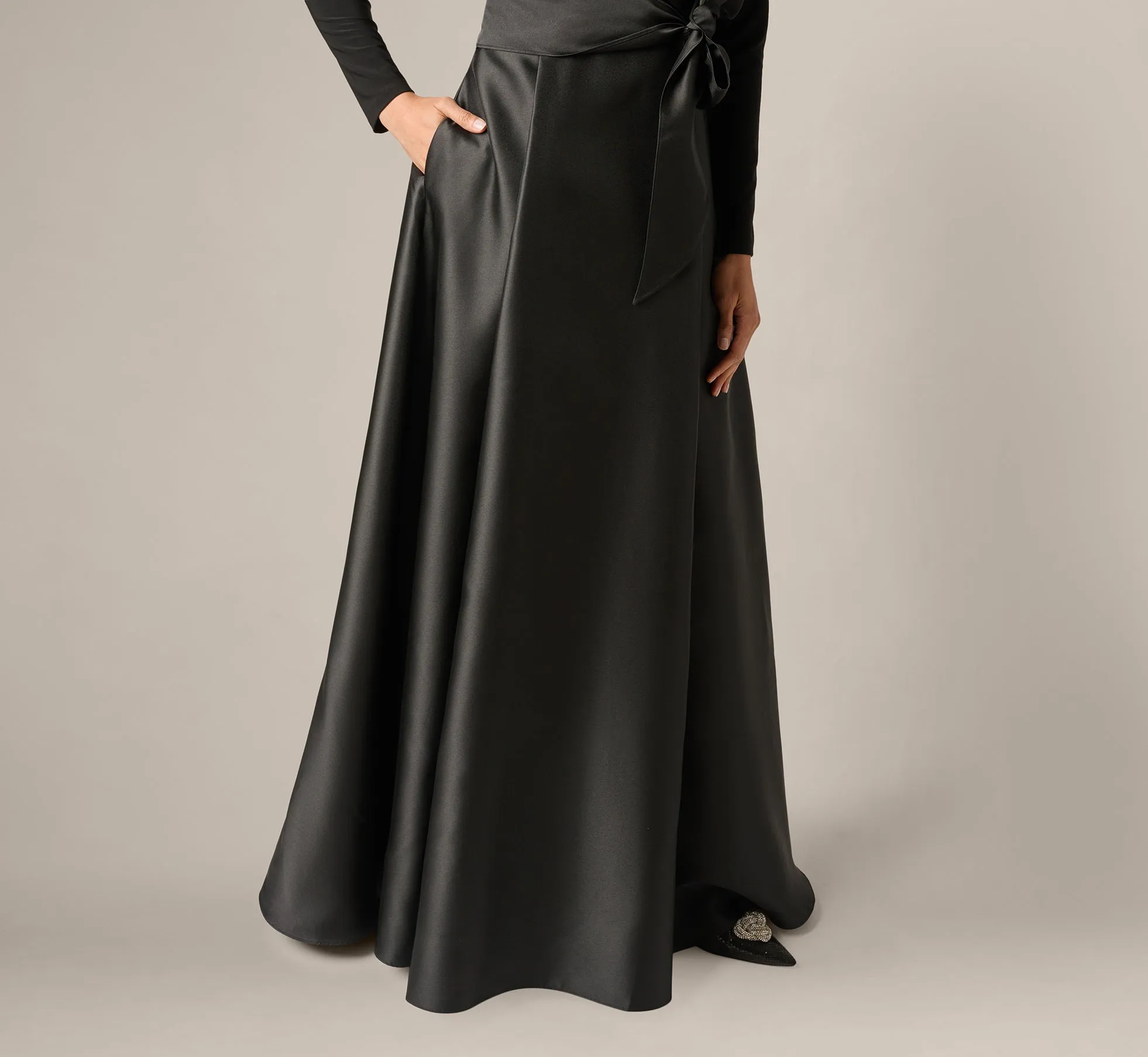 Long Sleeve Sash Belt Tuxedo Combo Gown In Black sold by Adrianna Papell product image thumbnail 3