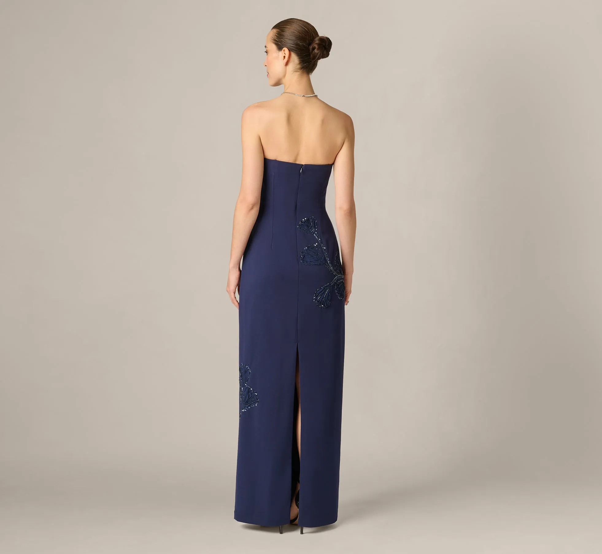 Strapless Floral Beaded Soutache Column Gown In Dark Navy sold by Adrianna Papell product image thumbnail 5