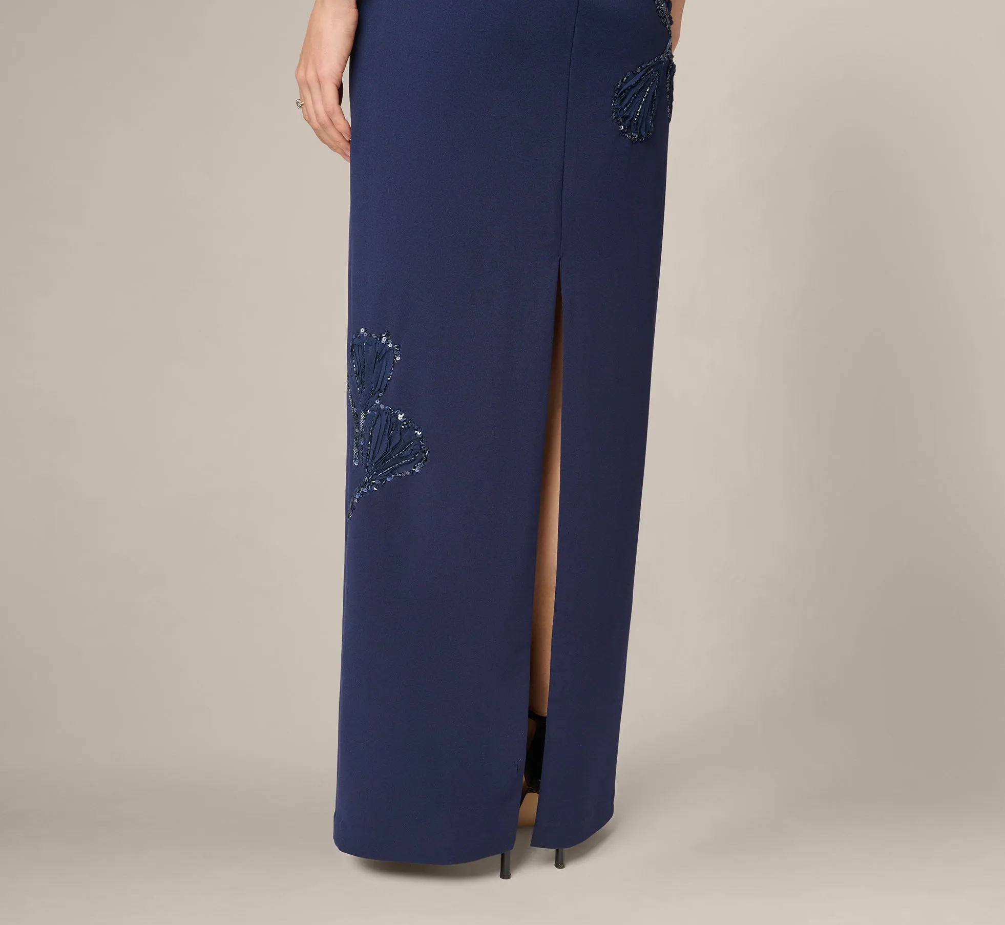 Strapless Floral Beaded Soutache Column Gown In Dark Navy sold by Adrianna Papell product image thumbnail 4