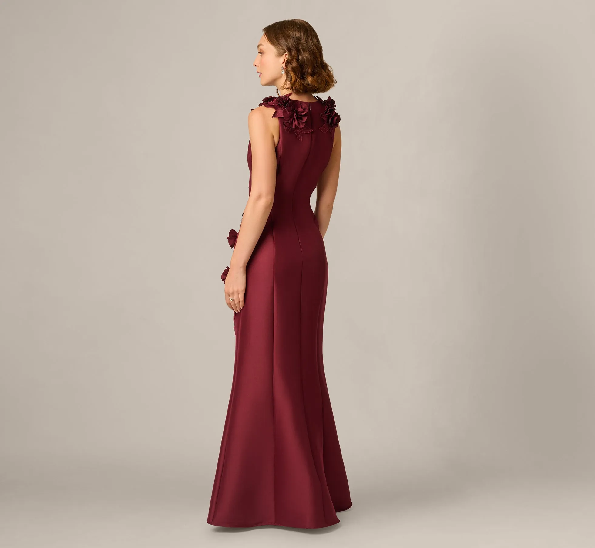 3D Floral Vine Stretch Mikado Mermaid Gown In Mahogany sold by Adrianna Papell product image thumbnail 5