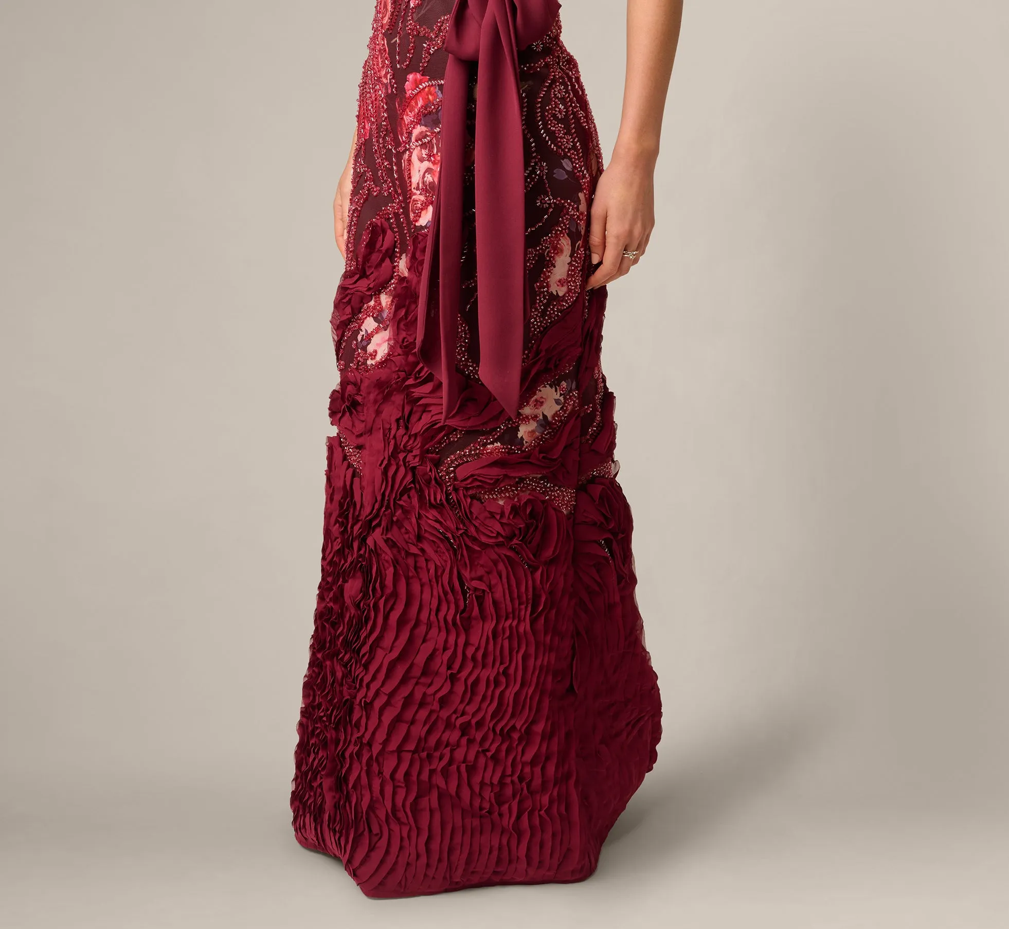 Strapless Floral Print Beaded Soutache Hem Gown In Mahogany sold by Adrianna Papell product image thumbnail 4