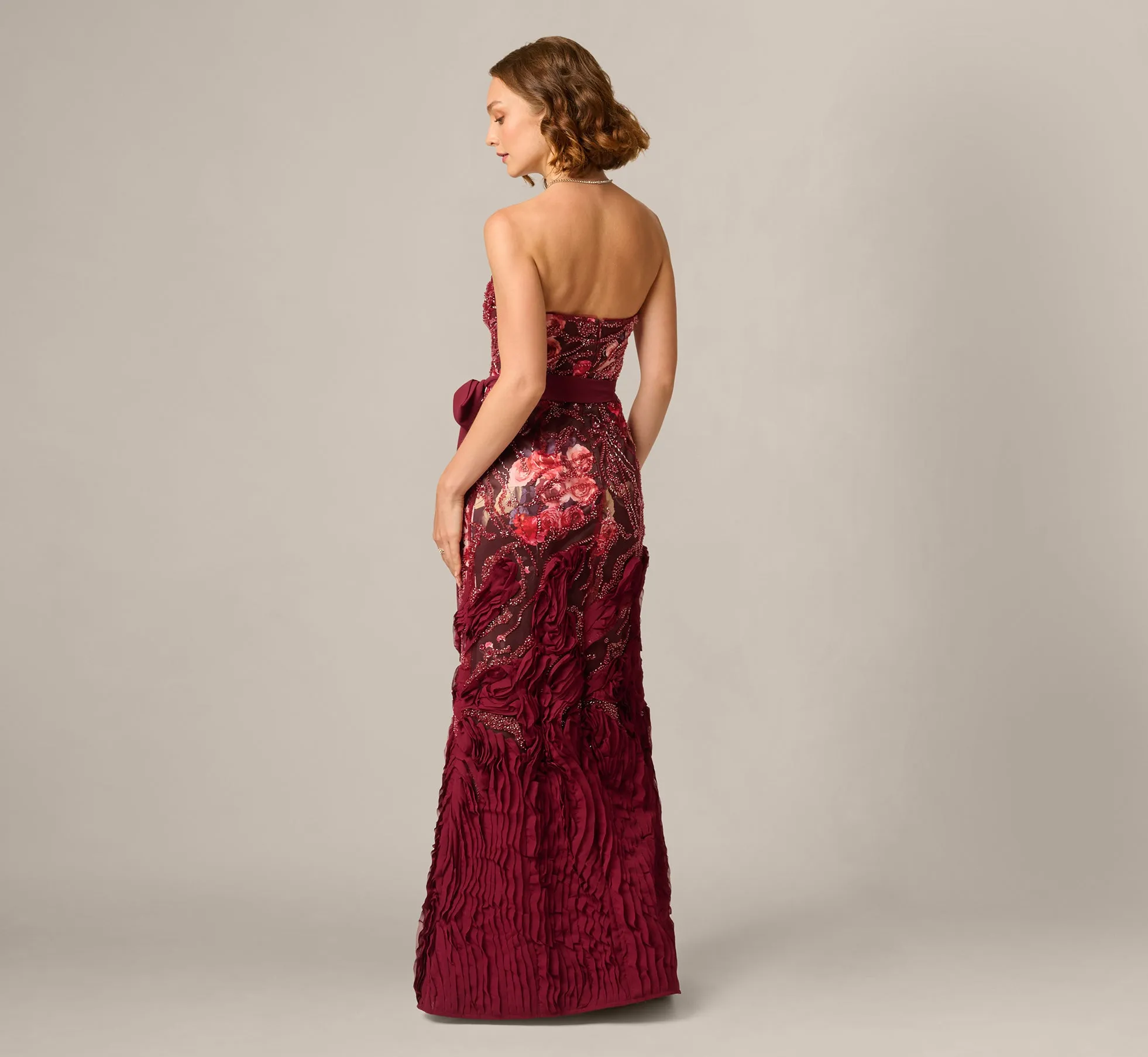 Strapless Floral Print Beaded Soutache Hem Gown In Mahogany sold by Adrianna Papell product image thumbnail 5