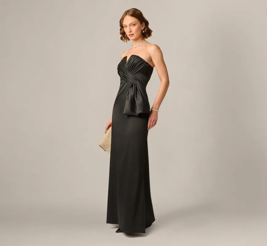 Strapless Stretch Mikado Origami Pleated Gown In Black made by Aidan Mattox