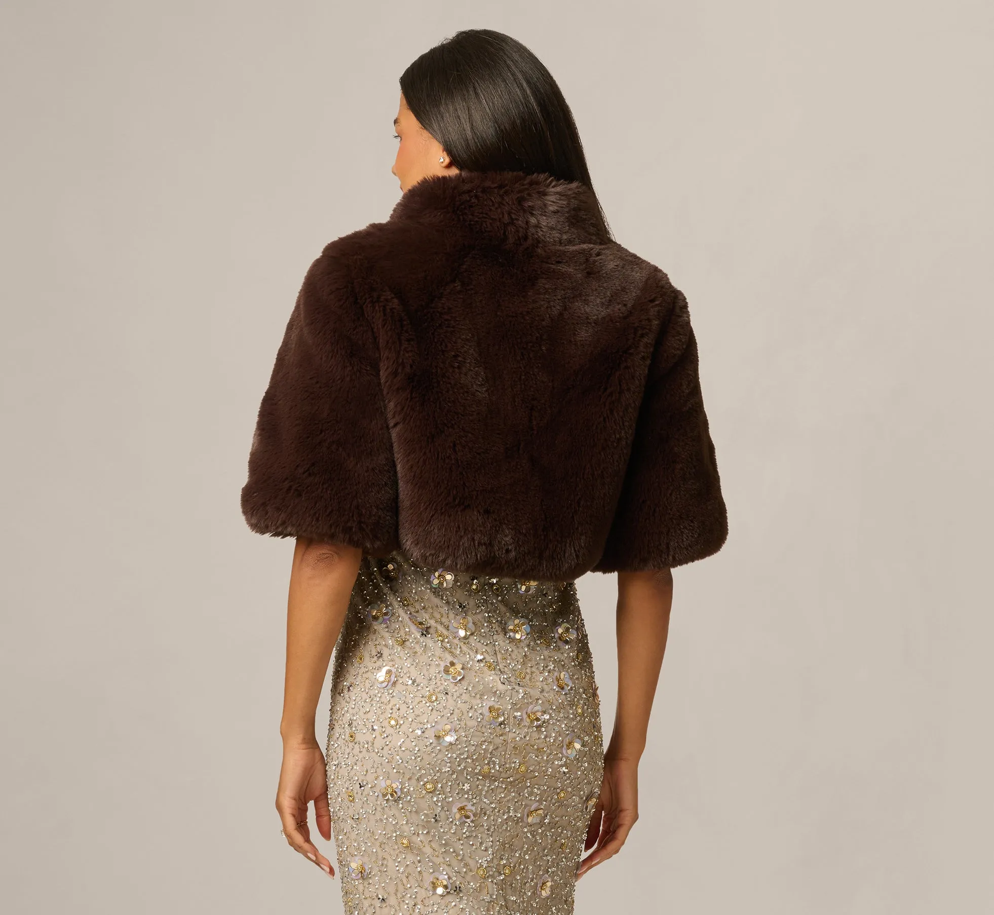 Short Sleeve Faux Fur Coverup Jacket In Dark Brown sold by Adrianna Papell product image thumbnail 5
