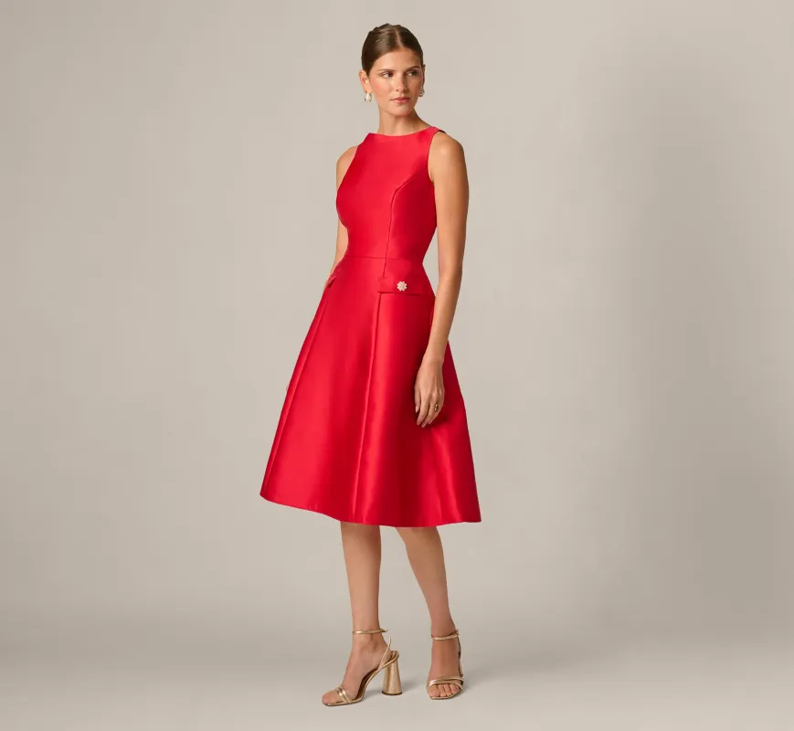 Sleeveless Bateau A Line Midi Dress In Red made by Adrianna Papell