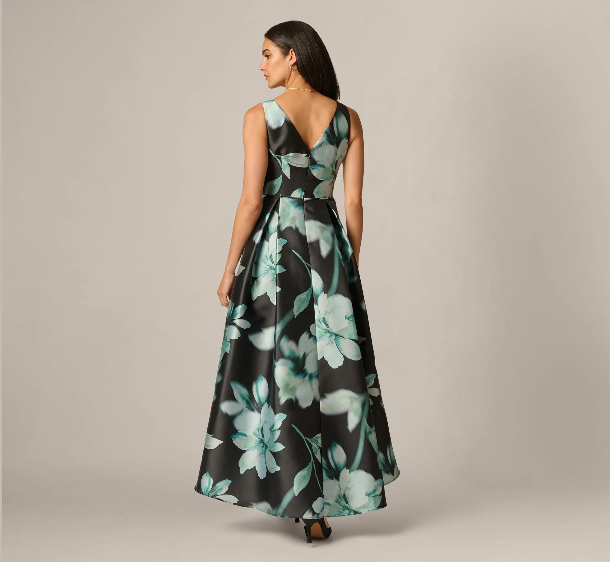 Soft Focus Floral Mikado High Low Gown In Black Multi sold by Adrianna Papell product image thumbnail 5